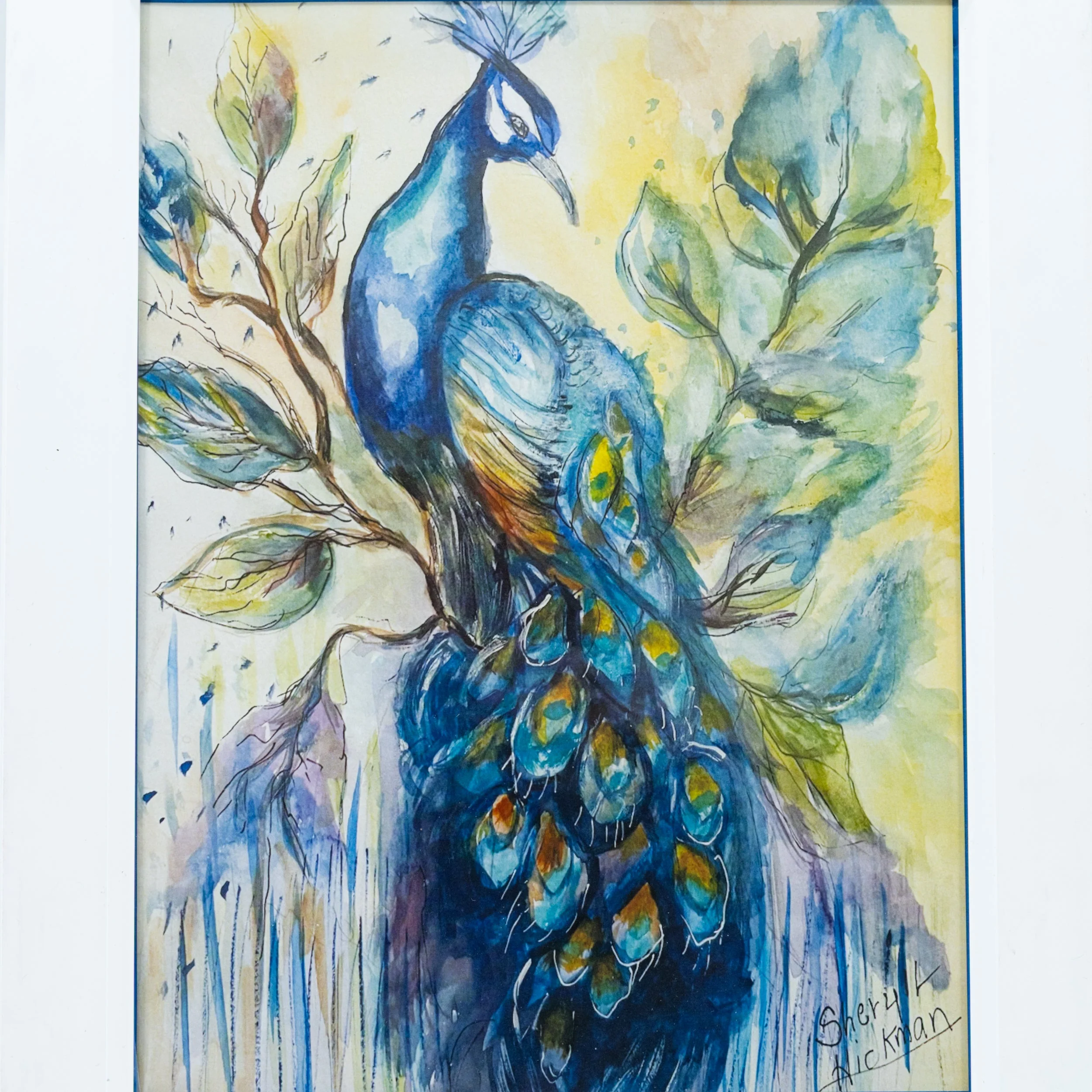 Peacock Painting | 9" x 12" | Frame Included | Hand-Painted | Sheryll Hickman Art - Image 3