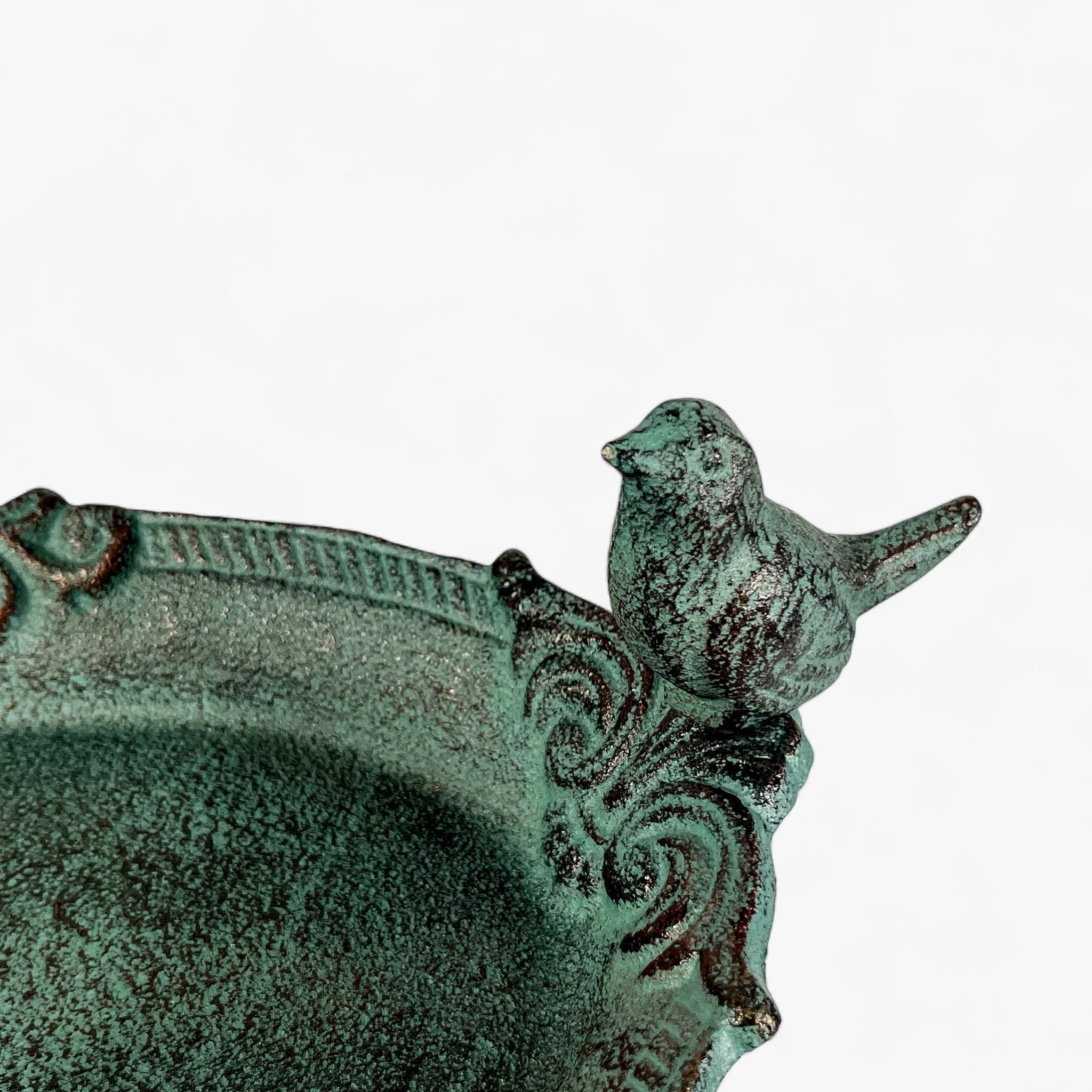 Pedestal Bird Bath Cast Iron Green Patina Garden Decor - Image 3