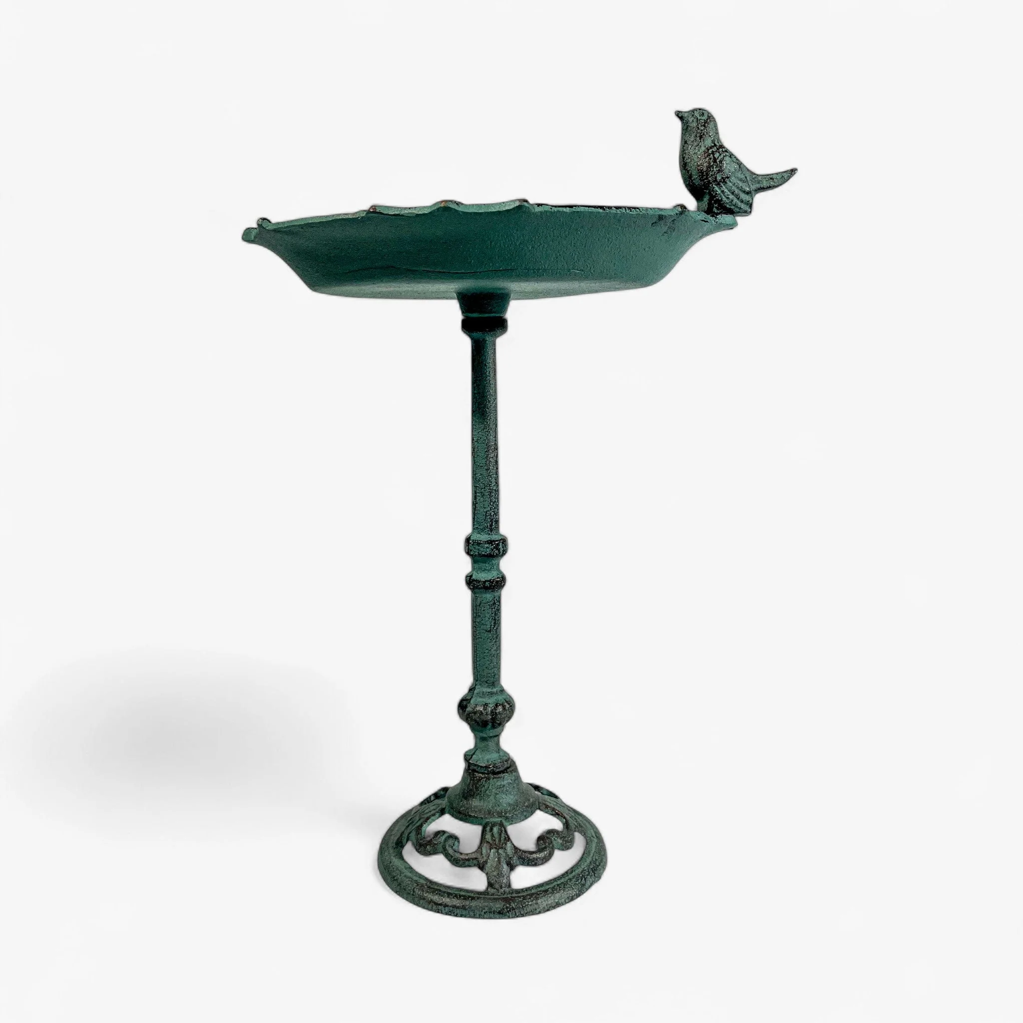 Pedestal Bird Bath Cast Iron Green Patina Garden Decor - Image 5