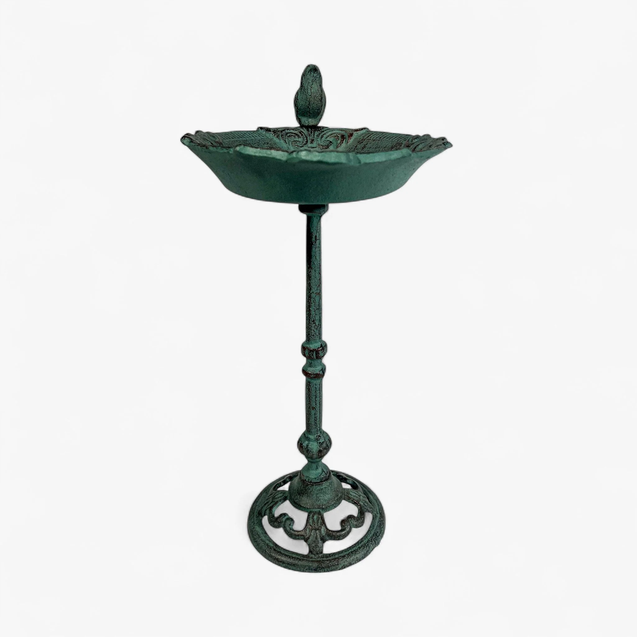 Pedestal Bird Bath Cast Iron Green Patina Garden Decor - Image 6