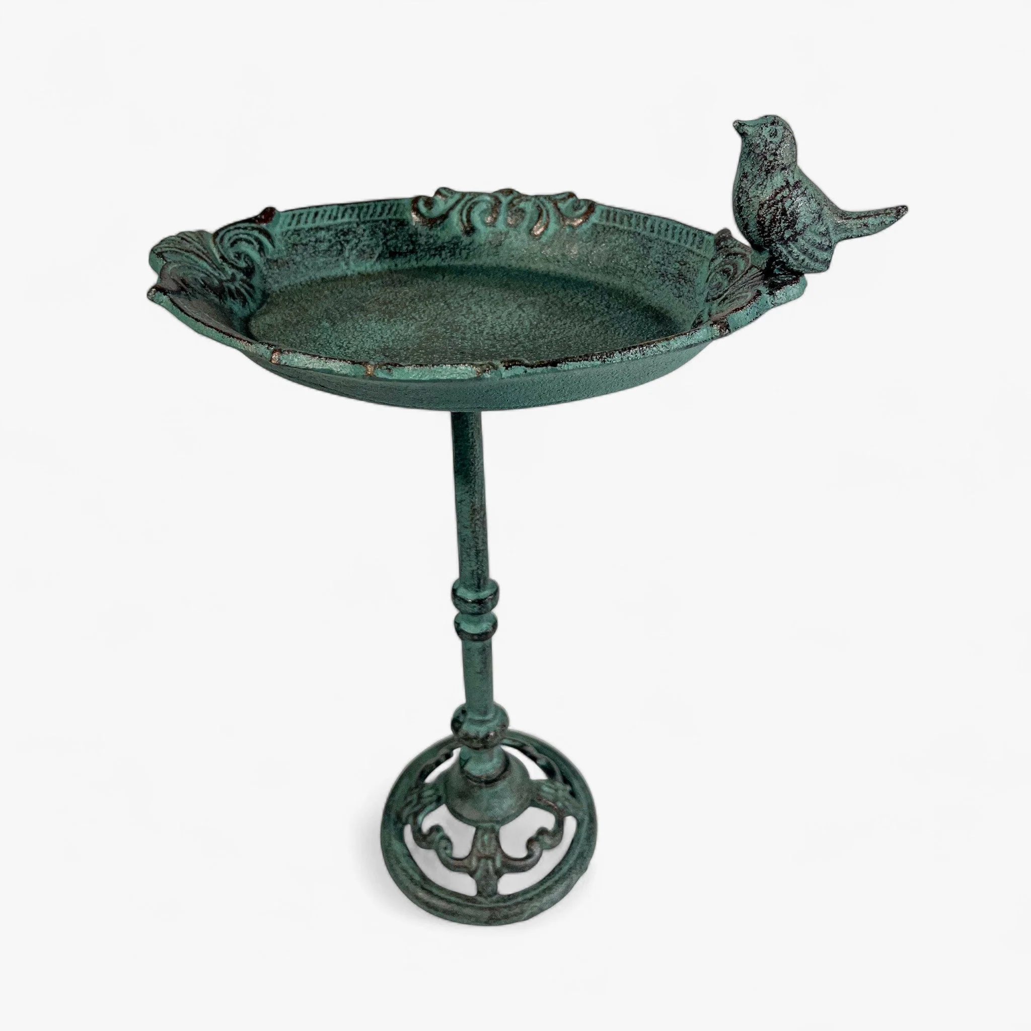 Pedestal Bird Bath Cast Iron Green Patina Garden Decor - Image 7