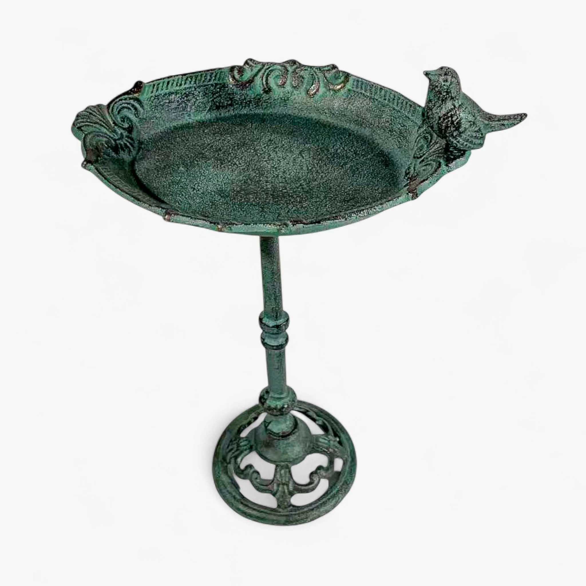 Pedestal Bird Bath Cast Iron Green Patina Garden Decor - Image 8
