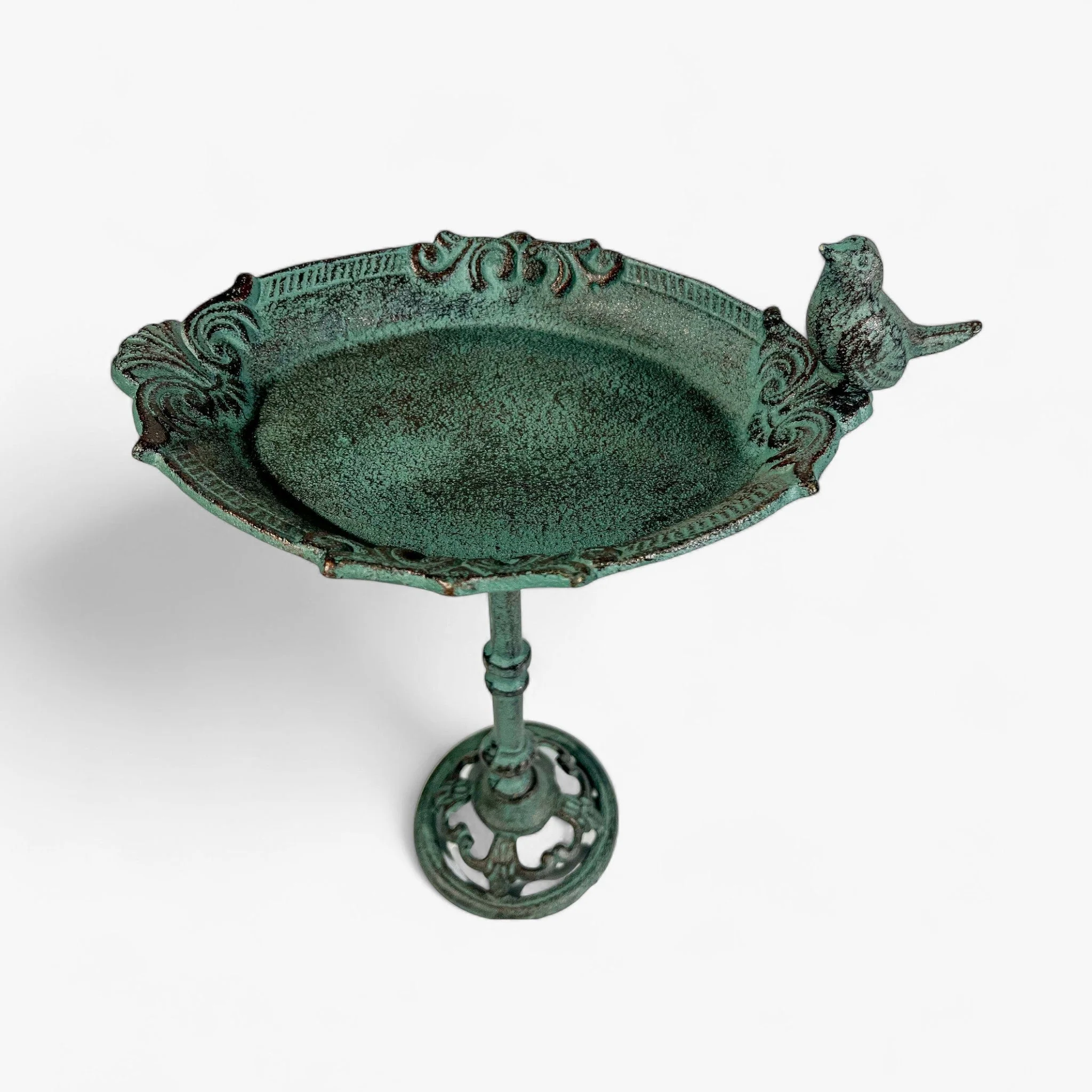 Pedestal Bird Bath Cast Iron Green Patina Garden Decor - Image 9