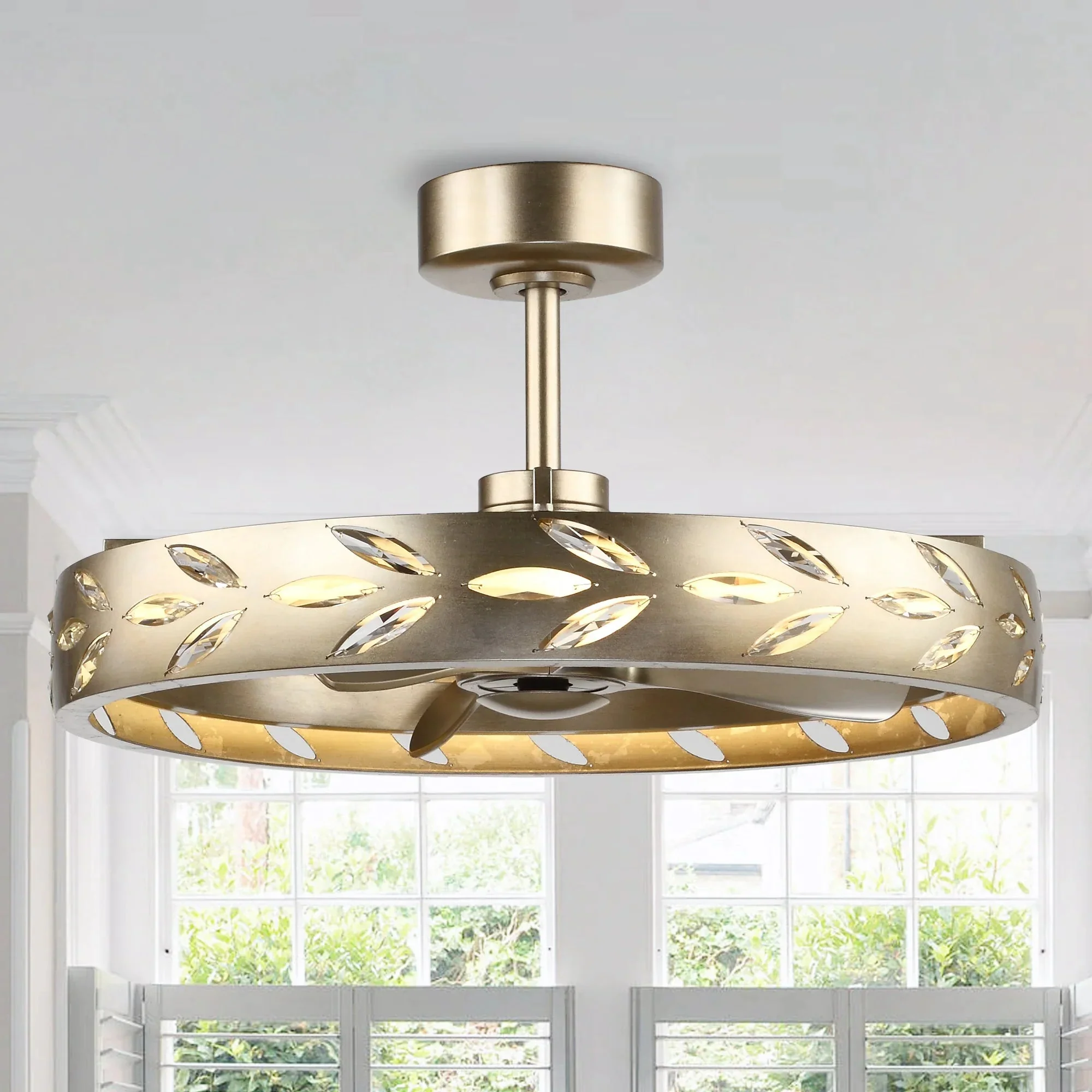Perimost 29 Inch Antique Silver Downrod Mount Luxury Fandelier with Light and Remote Control - Image 3