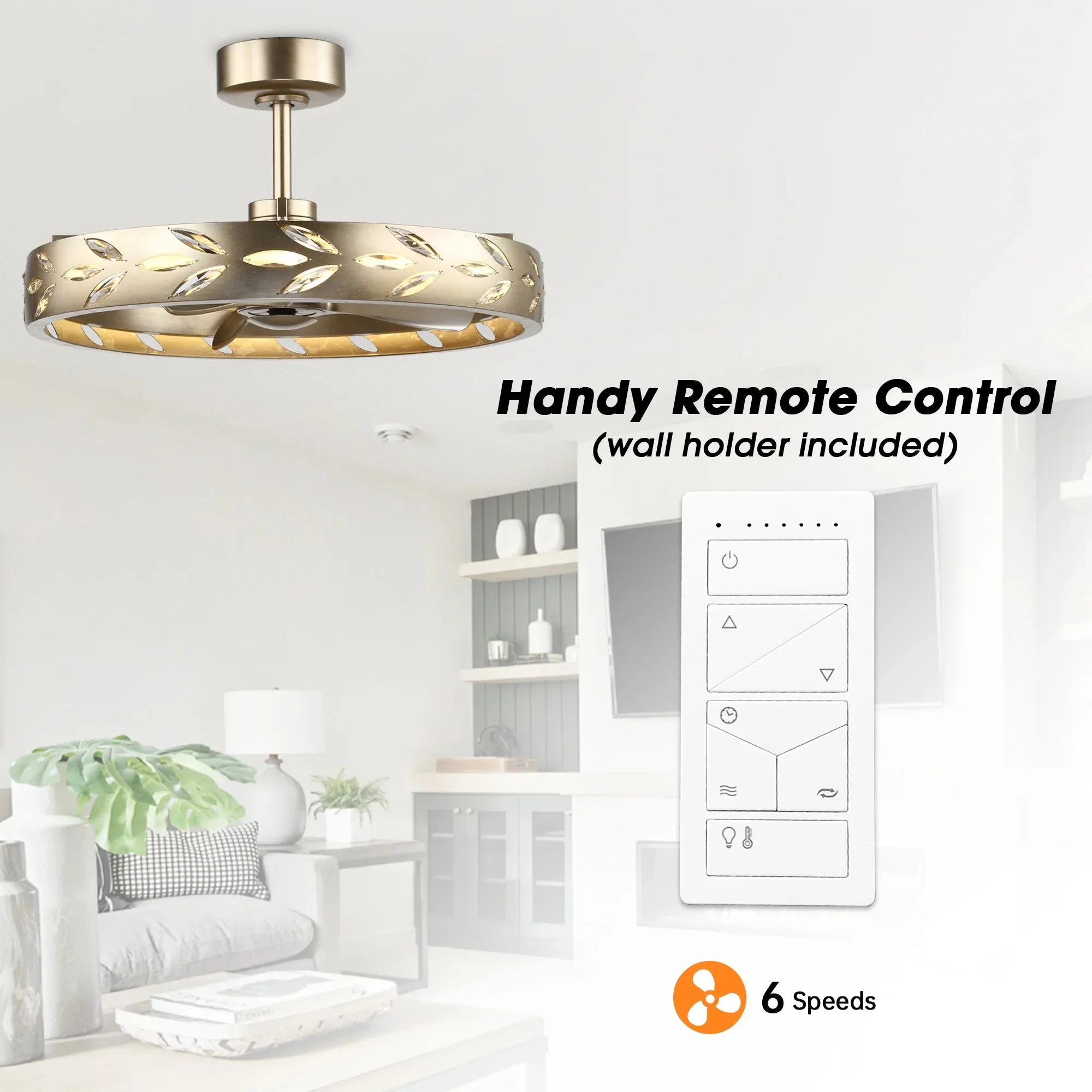 Perimost 29 Inch Antique Silver Downrod Mount Luxury Fandelier with Light and Remote Control - Image 7