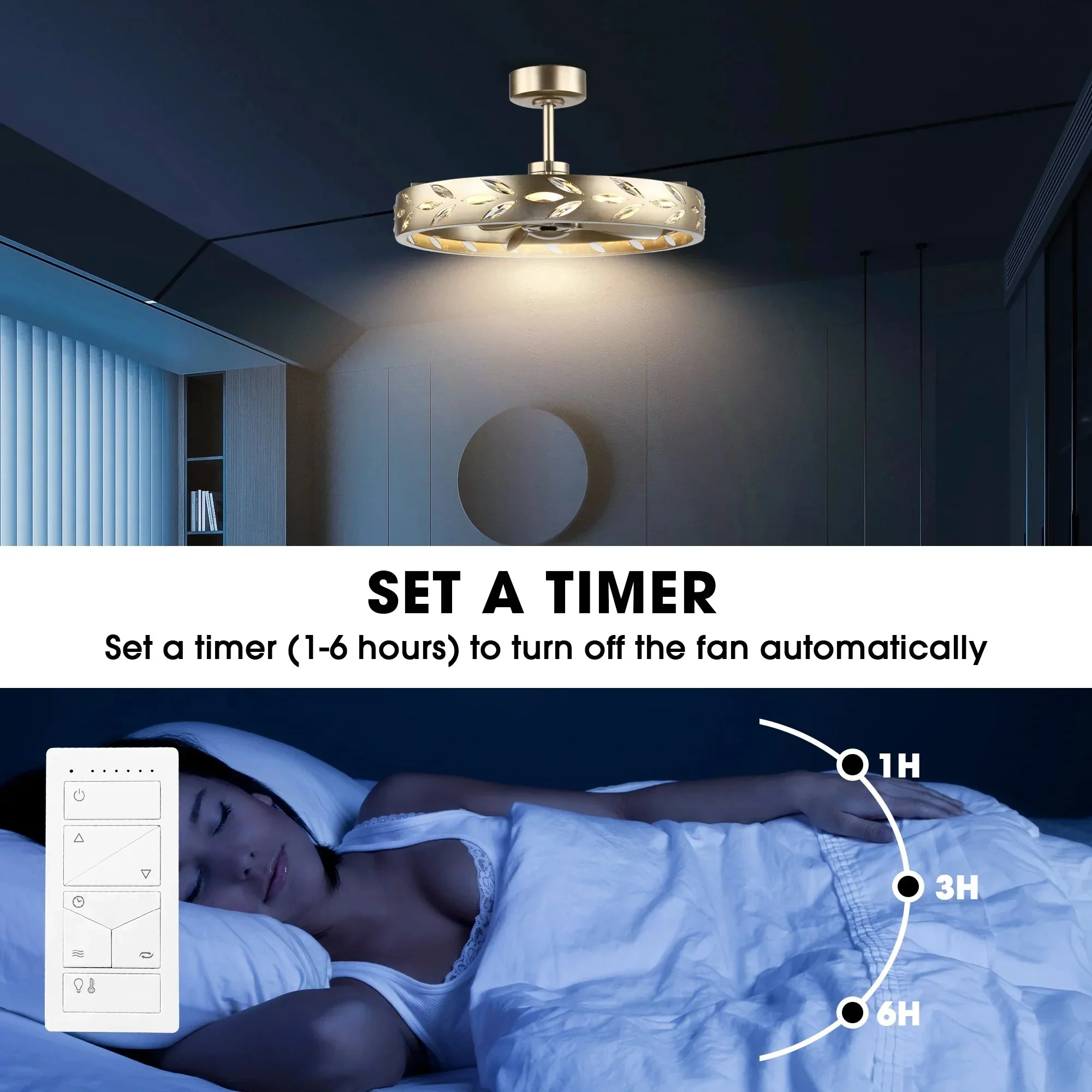 Perimost 29 Inch Antique Silver Downrod Mount Luxury Fandelier with Light and Remote Control - Image 8