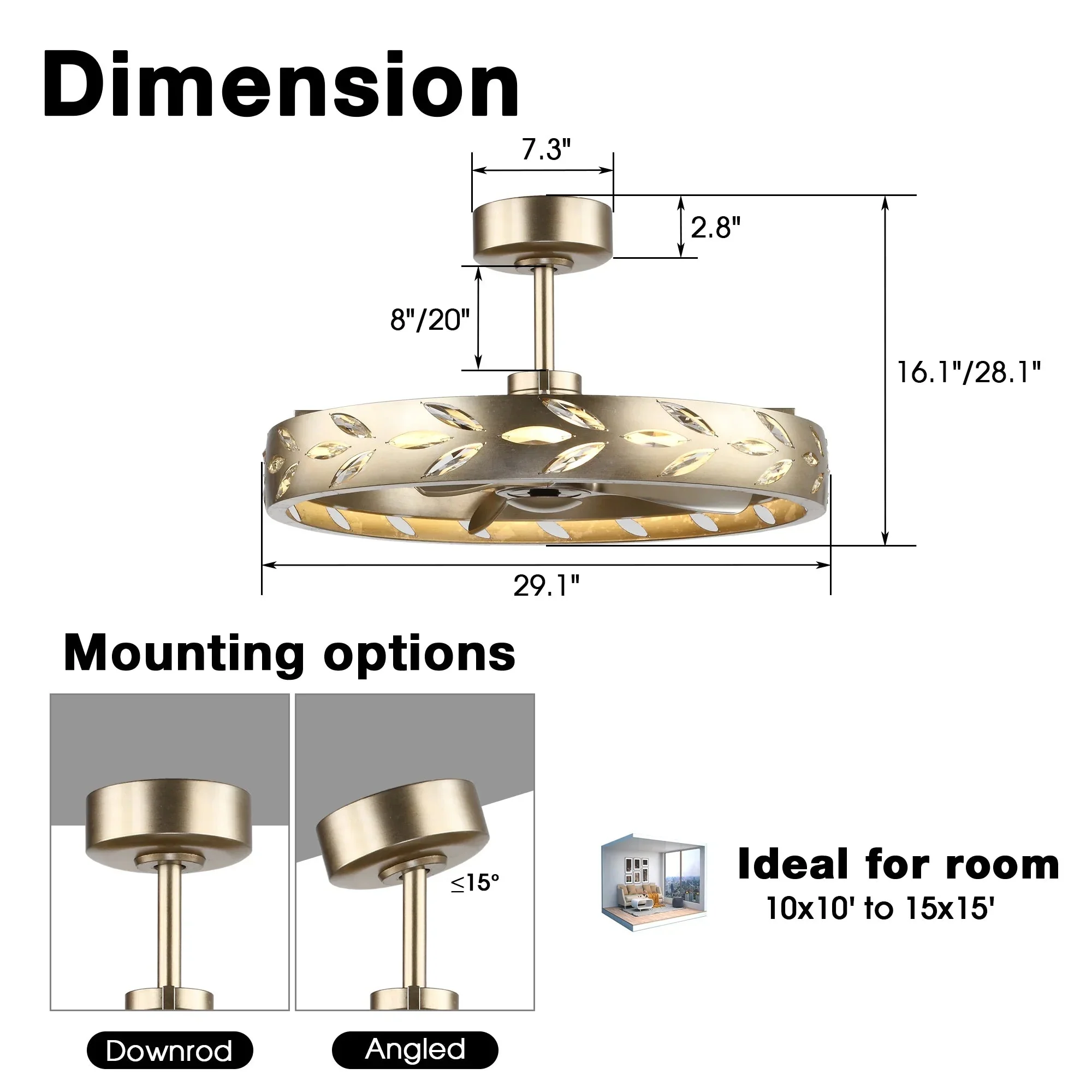 Perimost 29 Inch Antique Silver Downrod Mount Luxury Fandelier with Light and Remote Control - Image 9