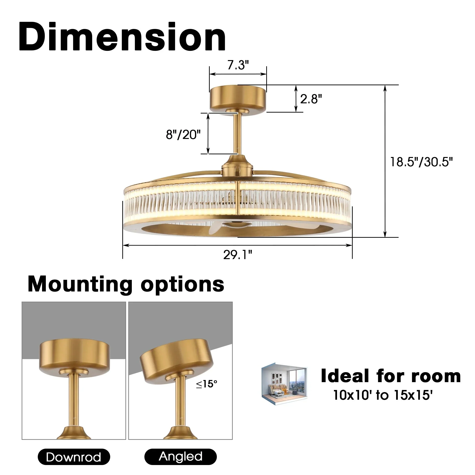 Perimost 29 Inch Lynn Golden Downrod Mount Luxury Fandelier with Remote Control - Image 8