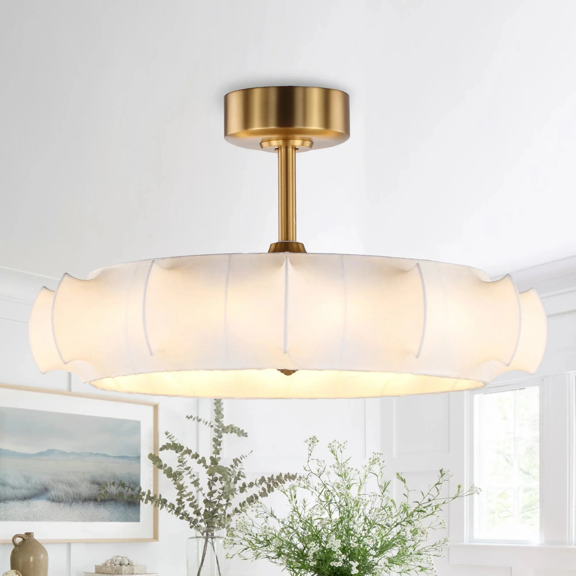 Perimost 30 Inch Electroplated Golden Downrod Mount Luxury Fandelier with Light and Remote Control - Image 3