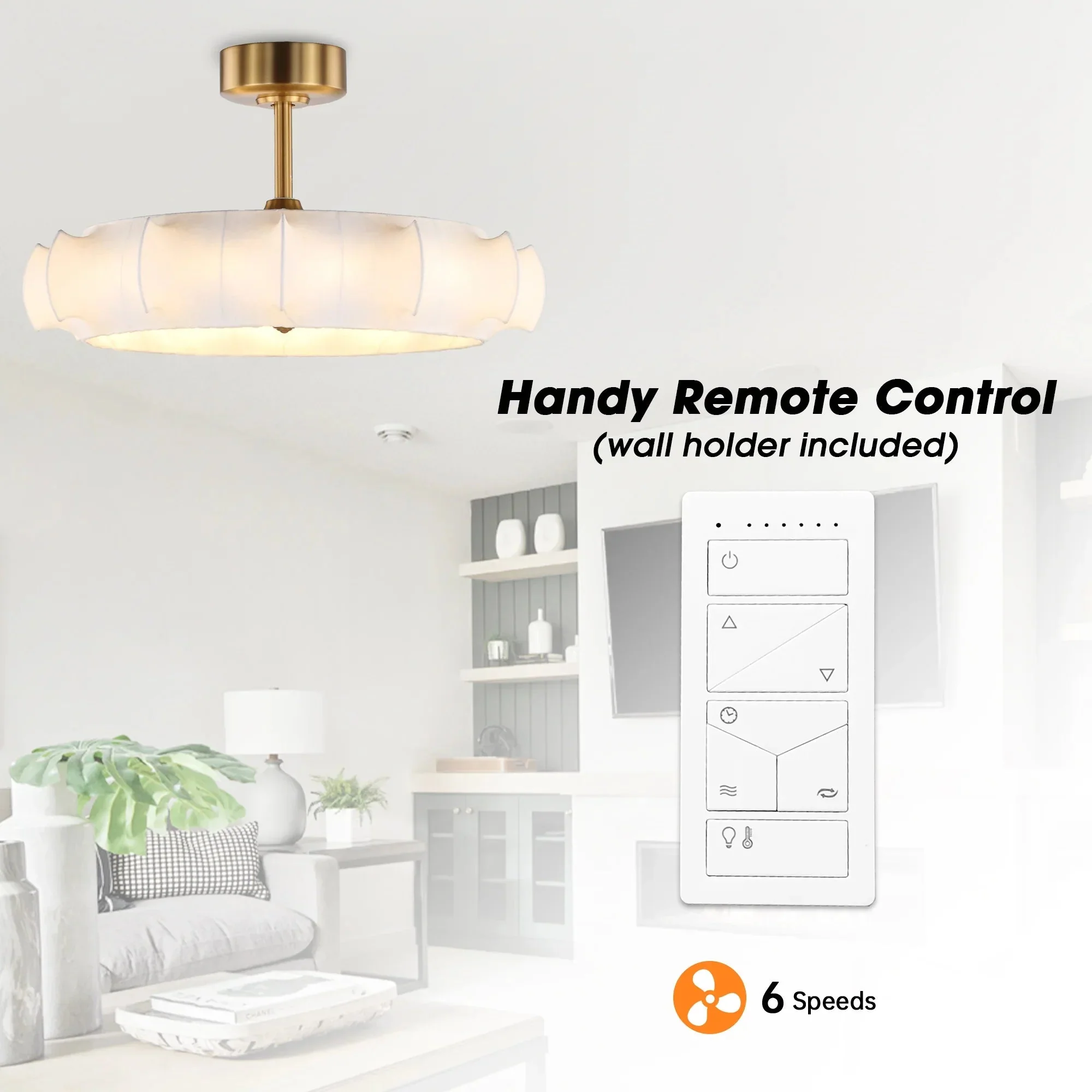 Perimost 30 Inch Electroplated Golden Downrod Mount Luxury Fandelier with Light and Remote Control - Image 6