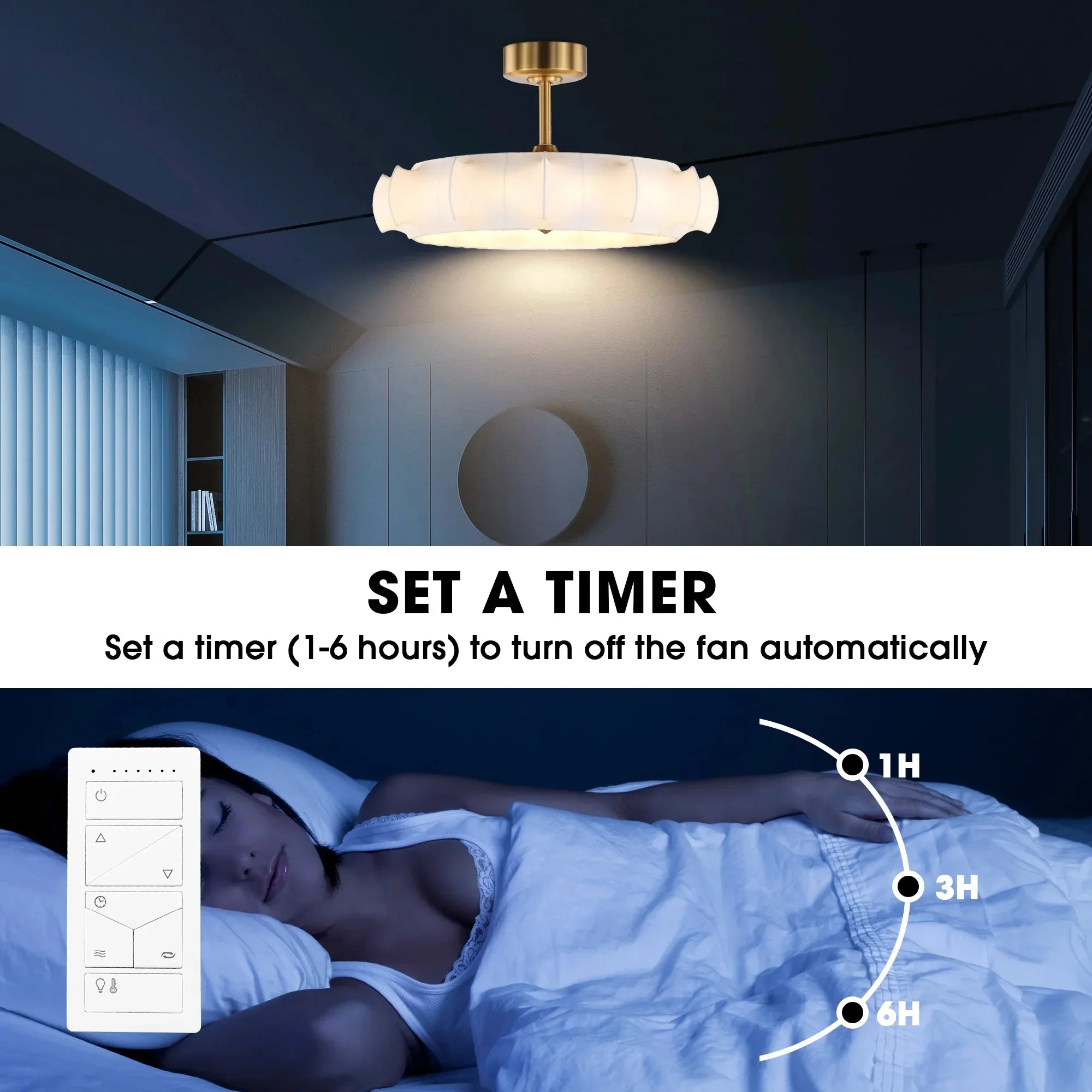 Perimost 30 Inch Electroplated Golden Downrod Mount Luxury Fandelier with Light and Remote Control - Image 7
