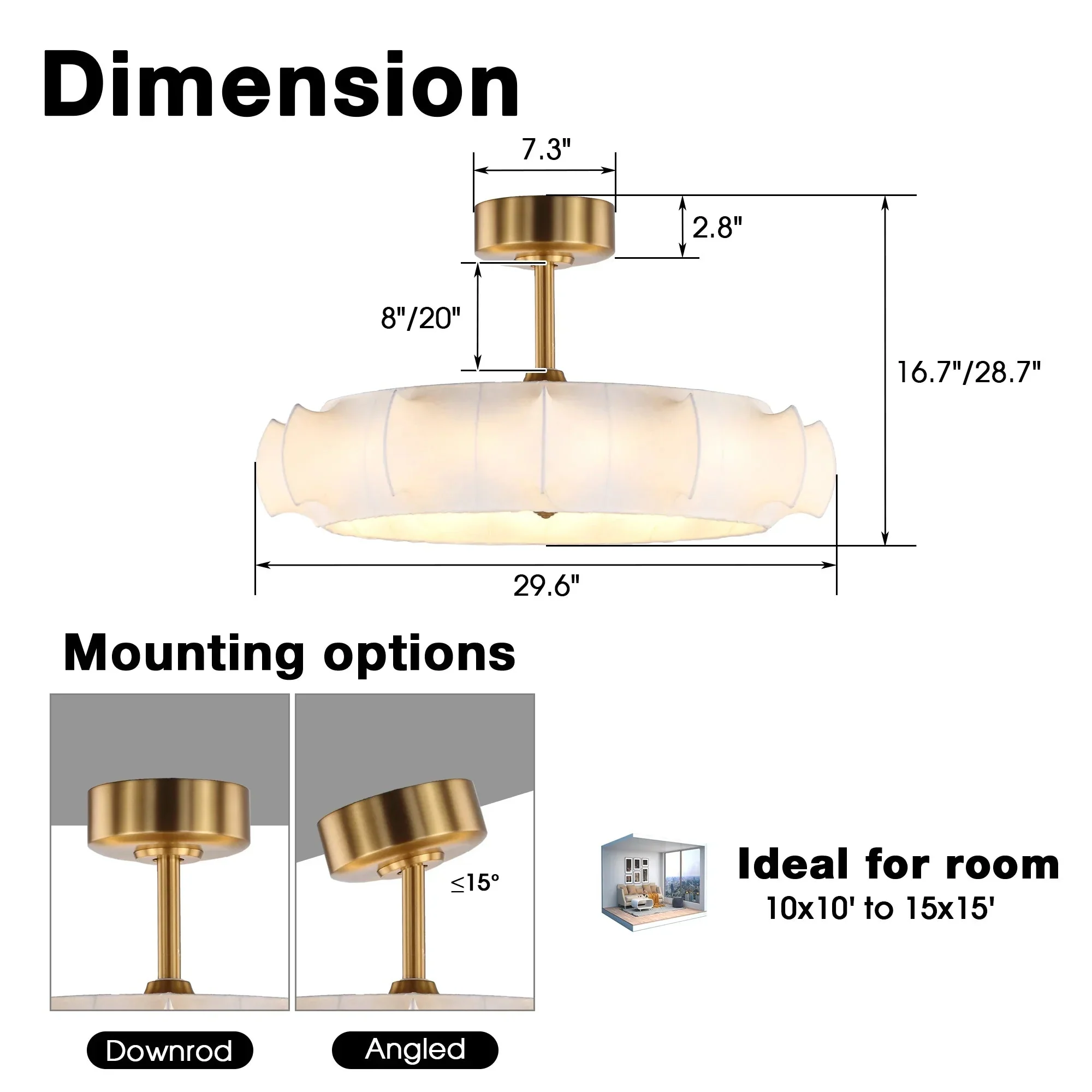 Perimost 30 Inch Electroplated Golden Downrod Mount Luxury Fandelier with Light and Remote Control - Image 8