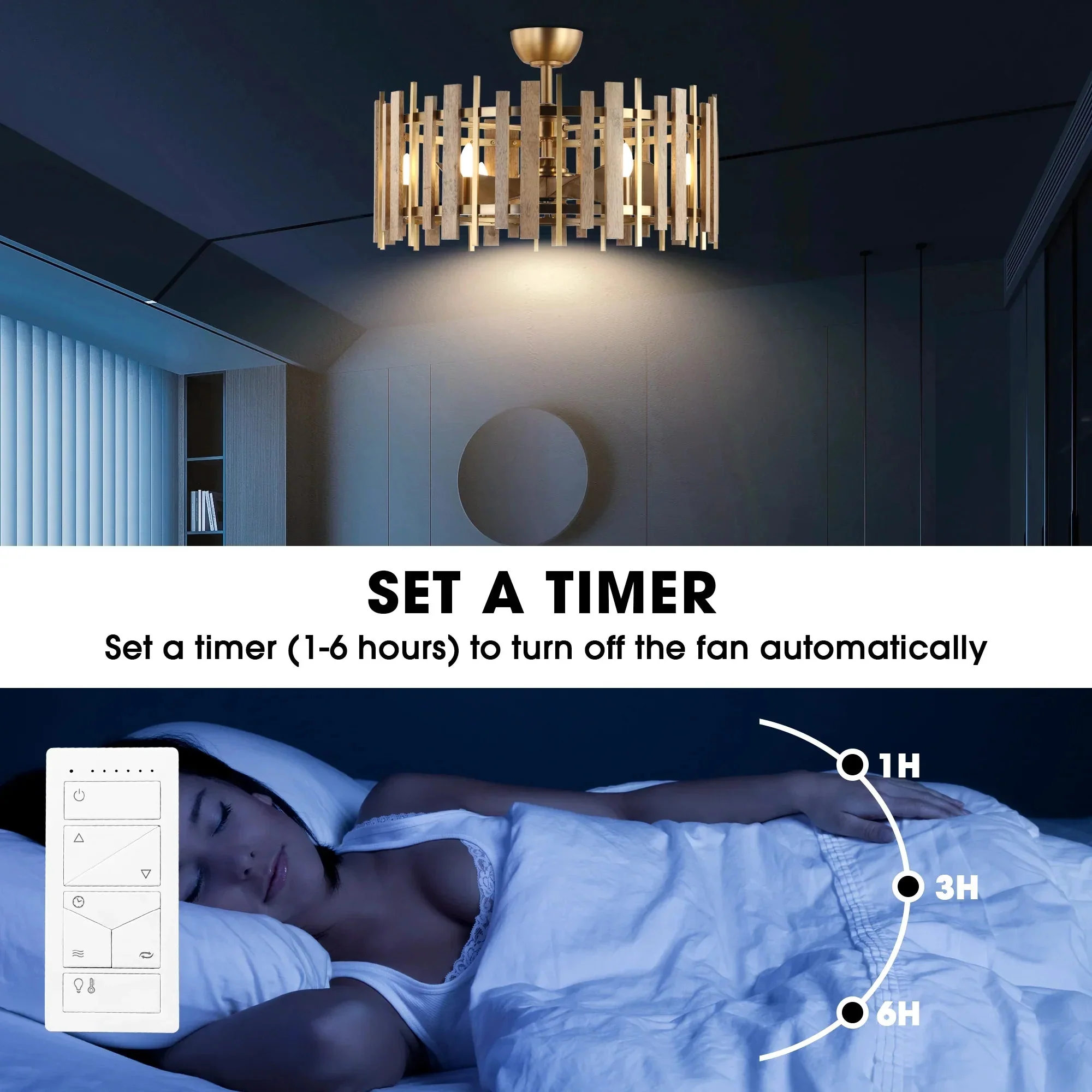 Perimost 31 Inch Electroplated Golden Downrod Mount Luxury Fandelier with Light and Remote Control - Image 4