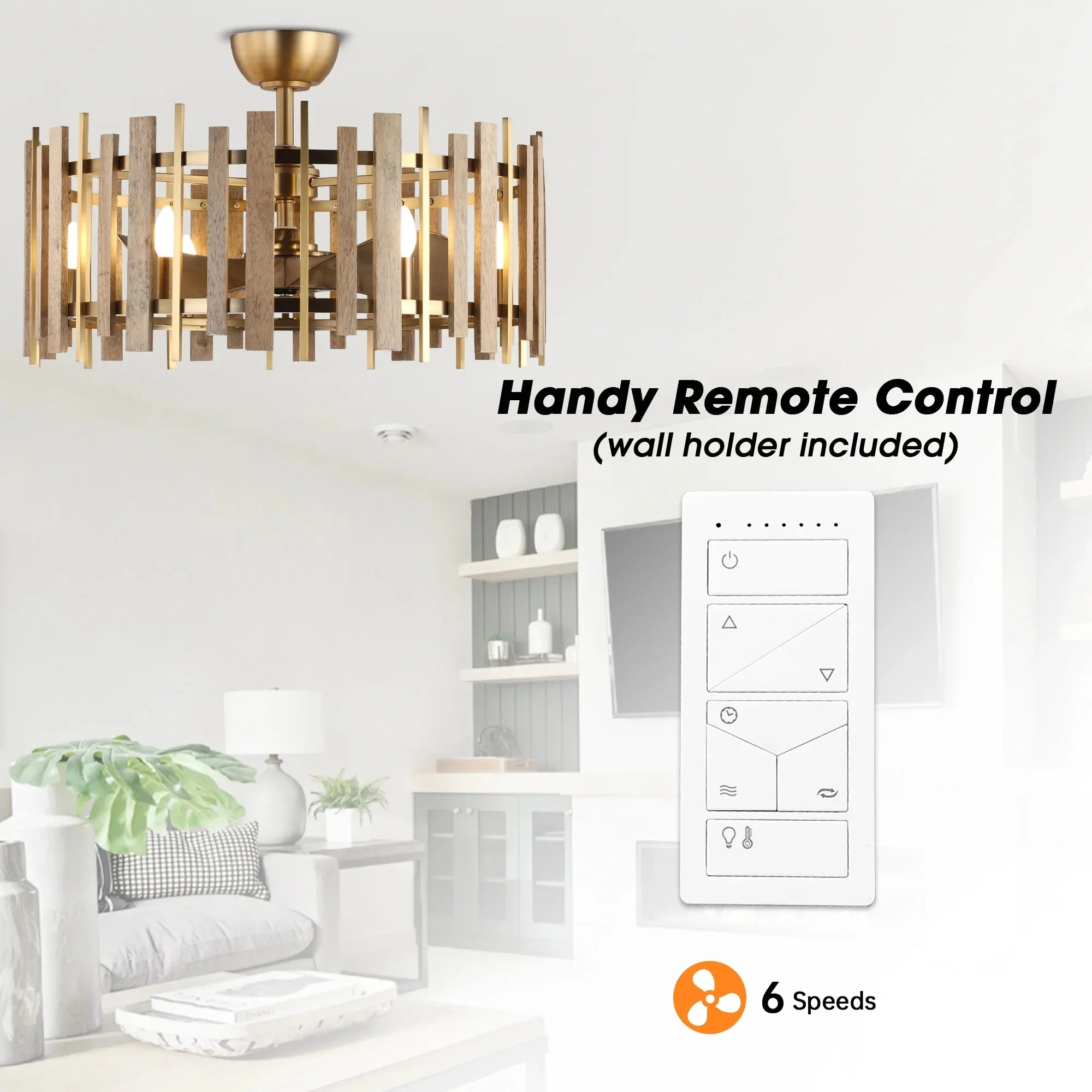 Perimost 31 Inch Electroplated Golden Downrod Mount Luxury Fandelier with Light and Remote Control - Image 7