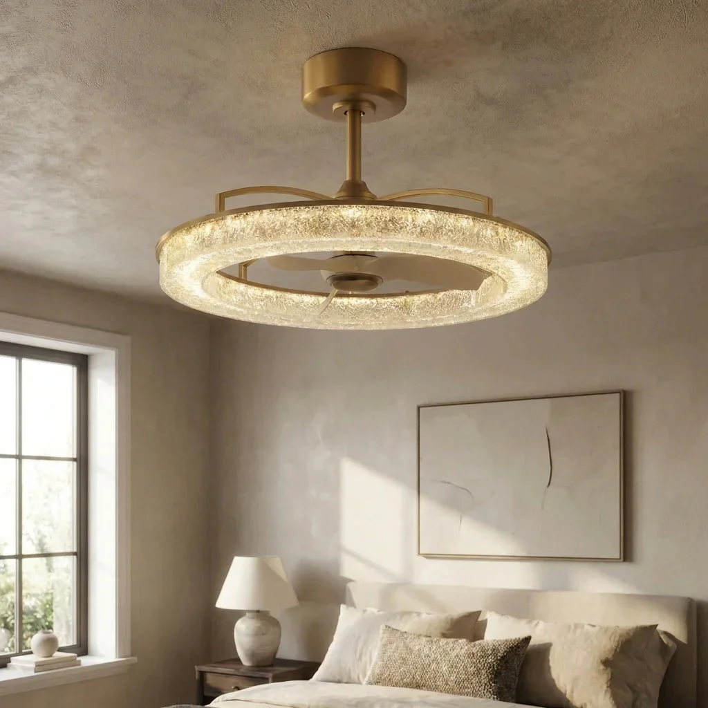 Perimost 32 Inch Andrea Electroplated Golden Luxury LED Fandelier with Remote Control - Image 3