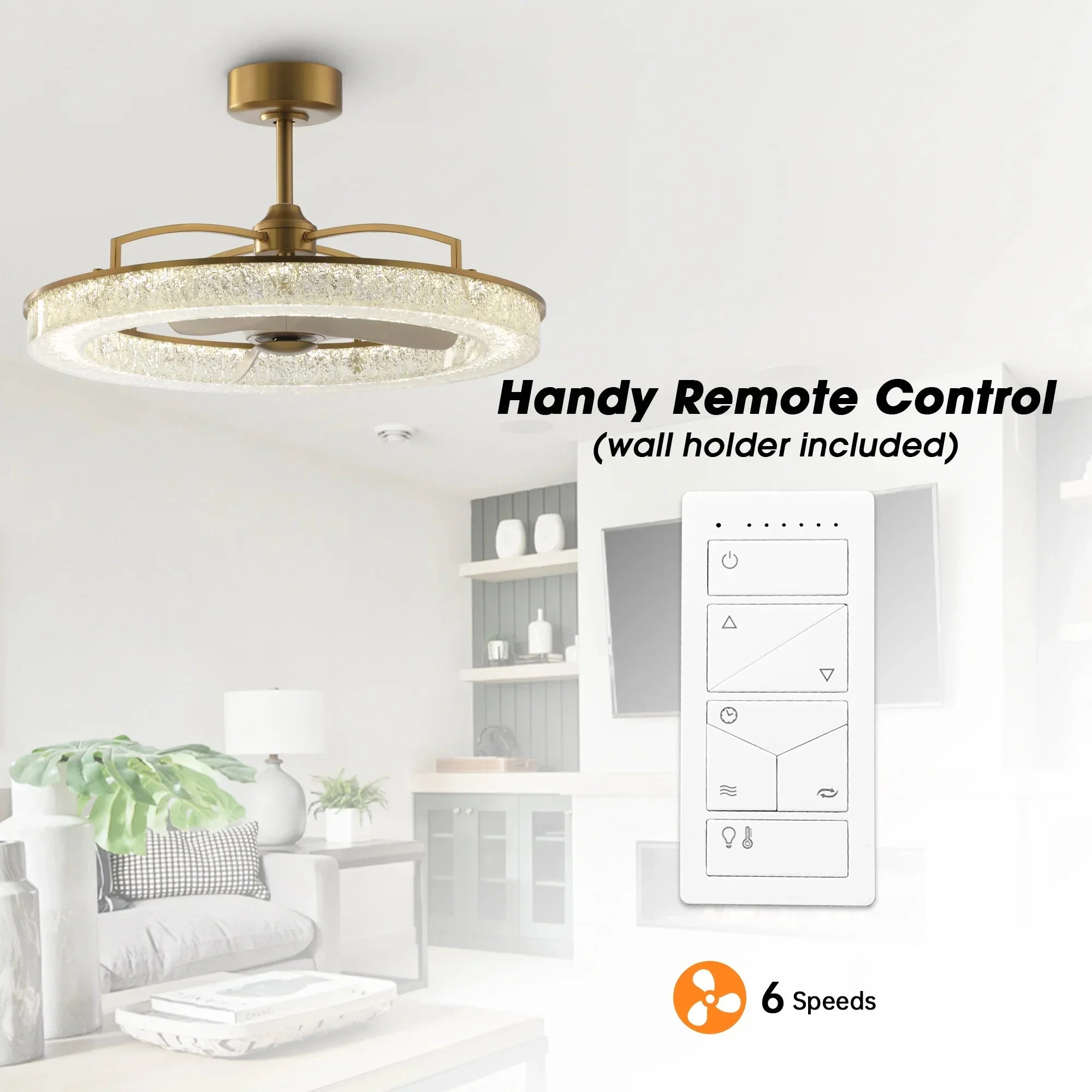 Perimost 32 Inch Andrea Electroplated Golden Luxury LED Fandelier with Remote Control - Image 6