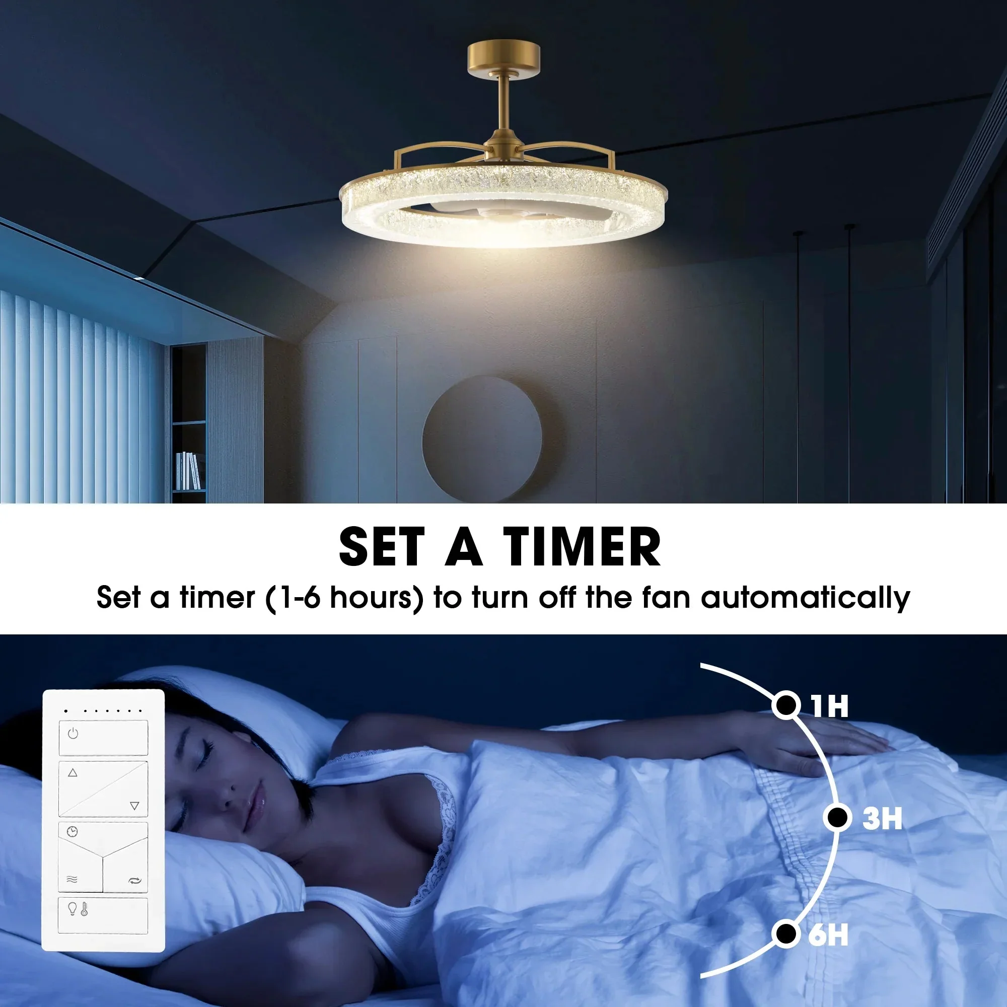 Perimost 32 Inch Andrea Electroplated Golden Luxury LED Fandelier with Remote Control - Image 7