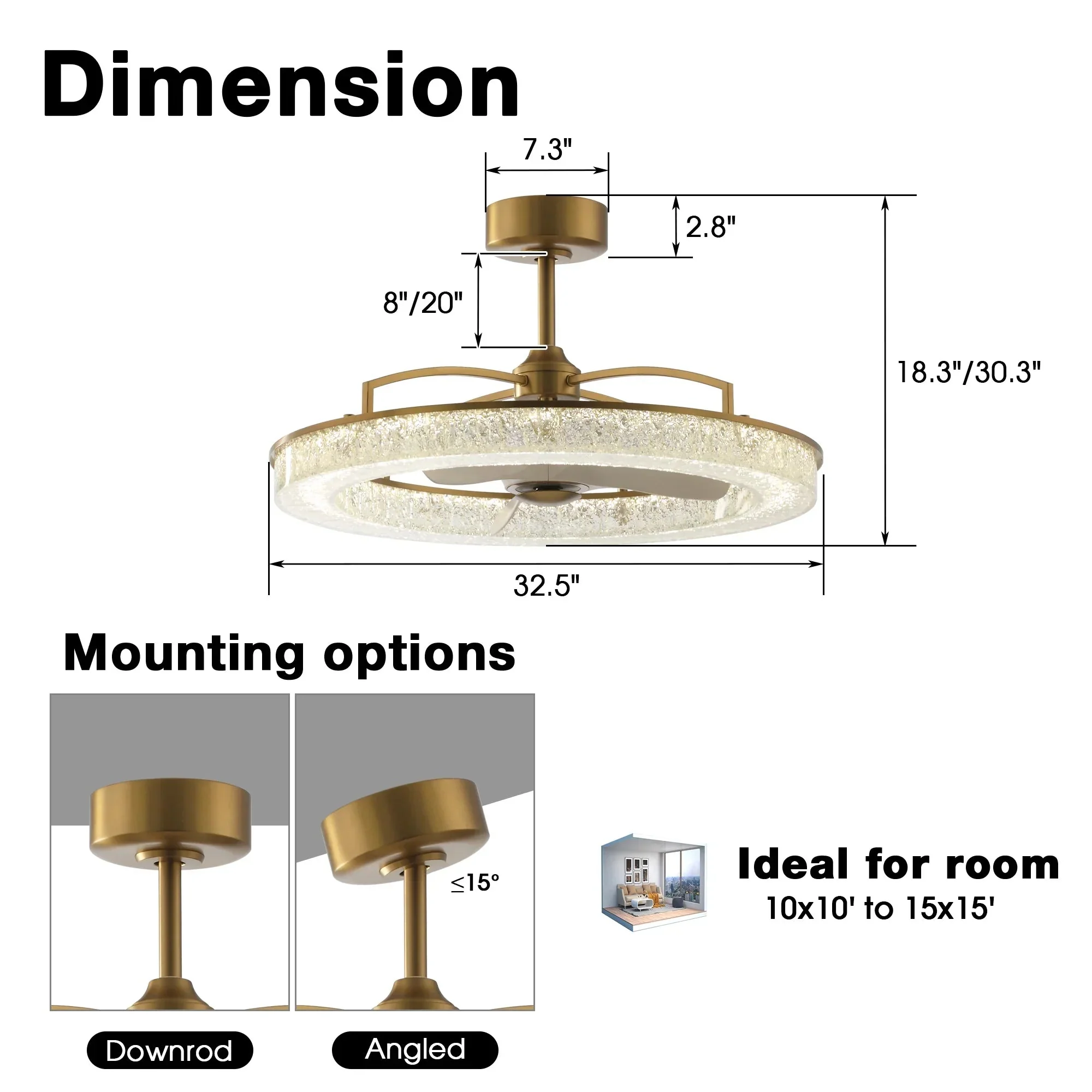 Perimost 32 Inch Andrea Electroplated Golden Luxury LED Fandelier with Remote Control - Image 8