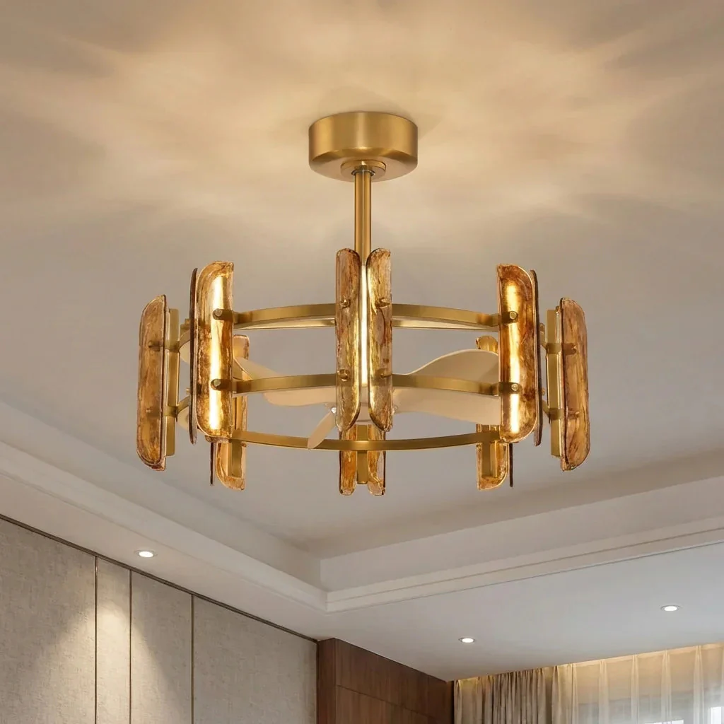 Perimost 32 Inch Astrid Electroplated Golden Luxury LED Fandelier with Remote Control - Image 3