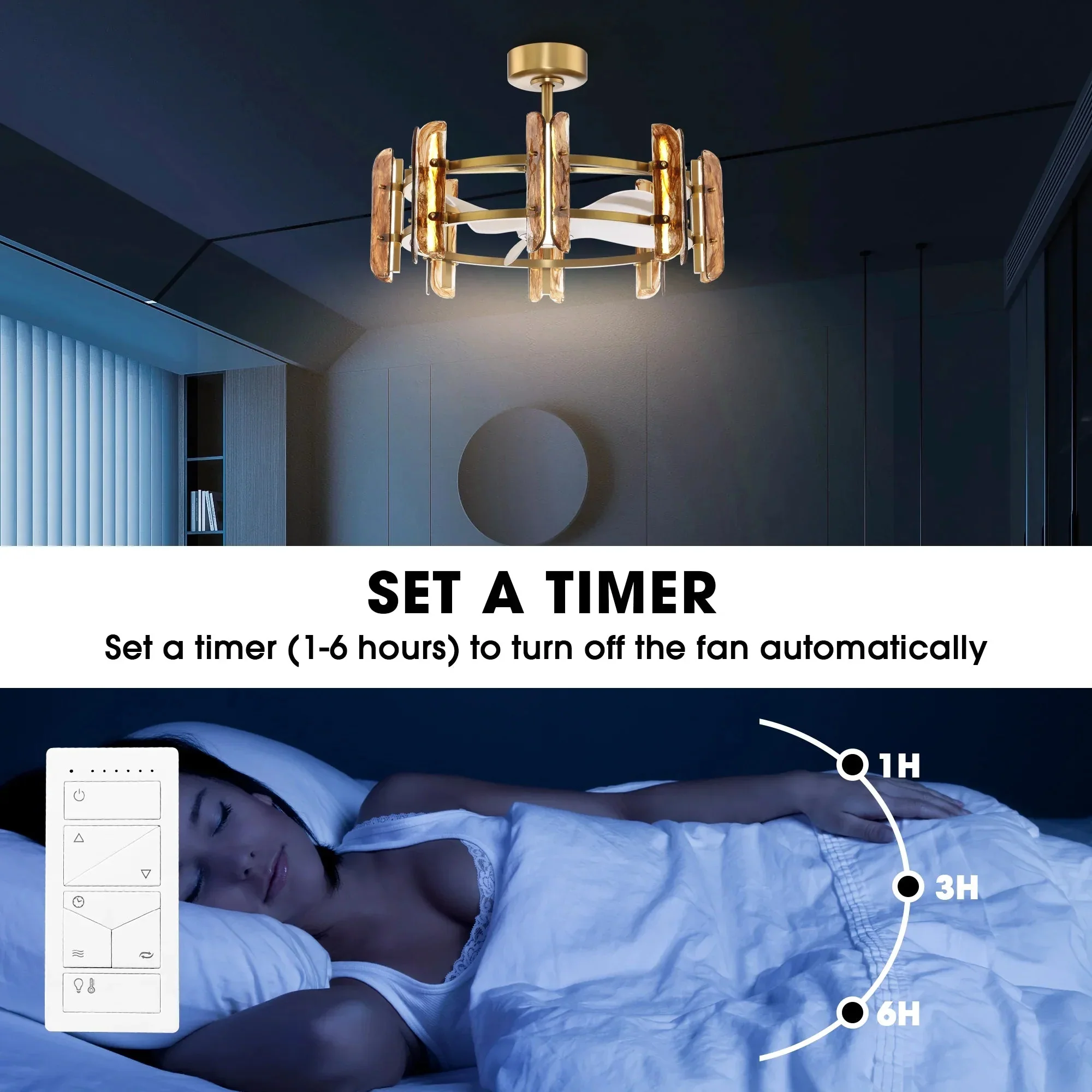 Perimost 32 Inch Astrid Electroplated Golden Luxury LED Fandelier with Remote Control - Image 5