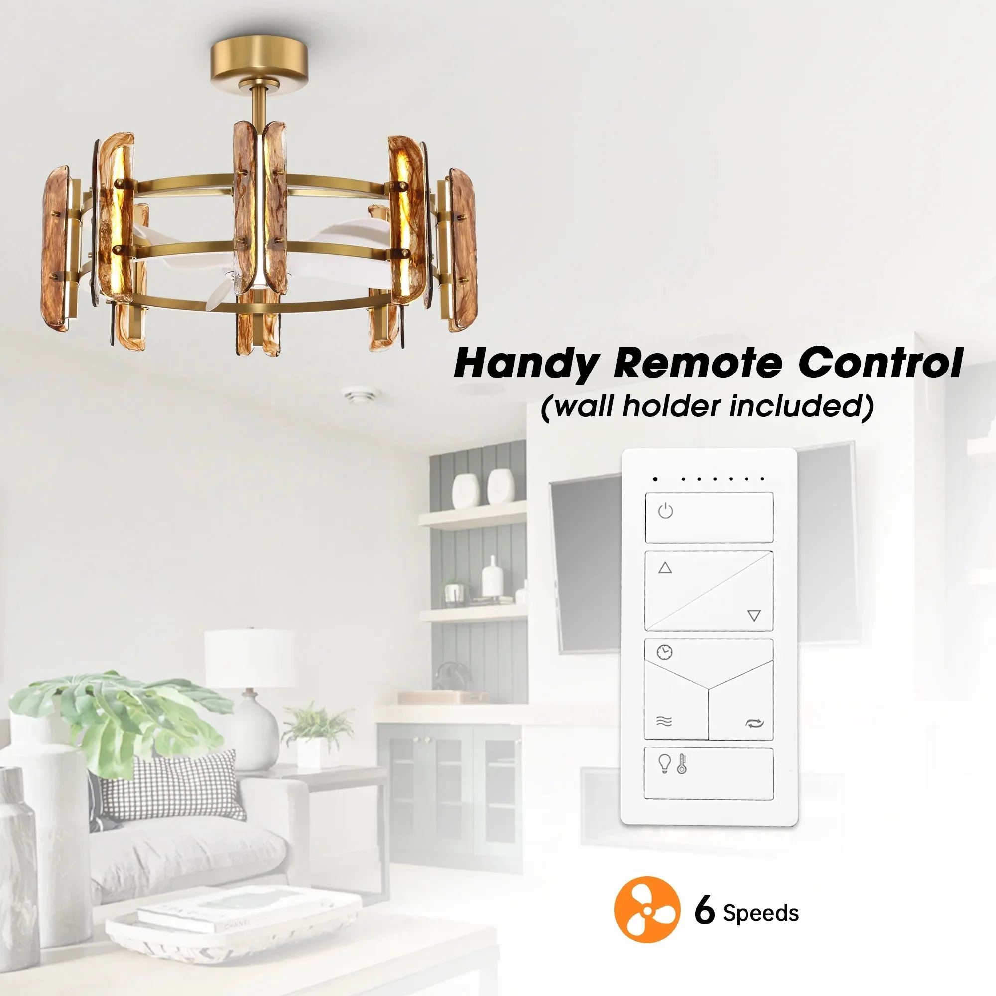 Perimost 32 Inch Astrid Electroplated Golden Luxury LED Fandelier with Remote Control - Image 7