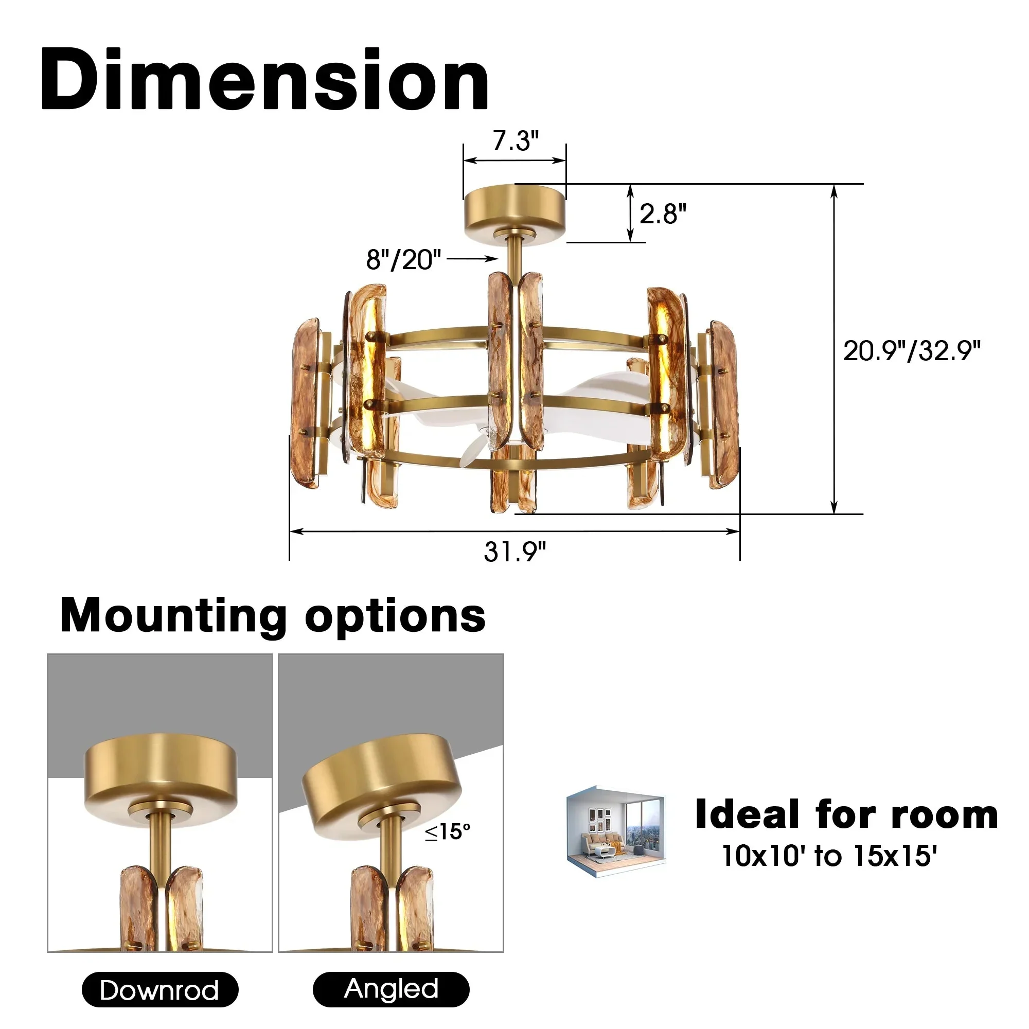 Perimost 32 Inch Astrid Electroplated Golden Luxury LED Fandelier with Remote Control - Image 8