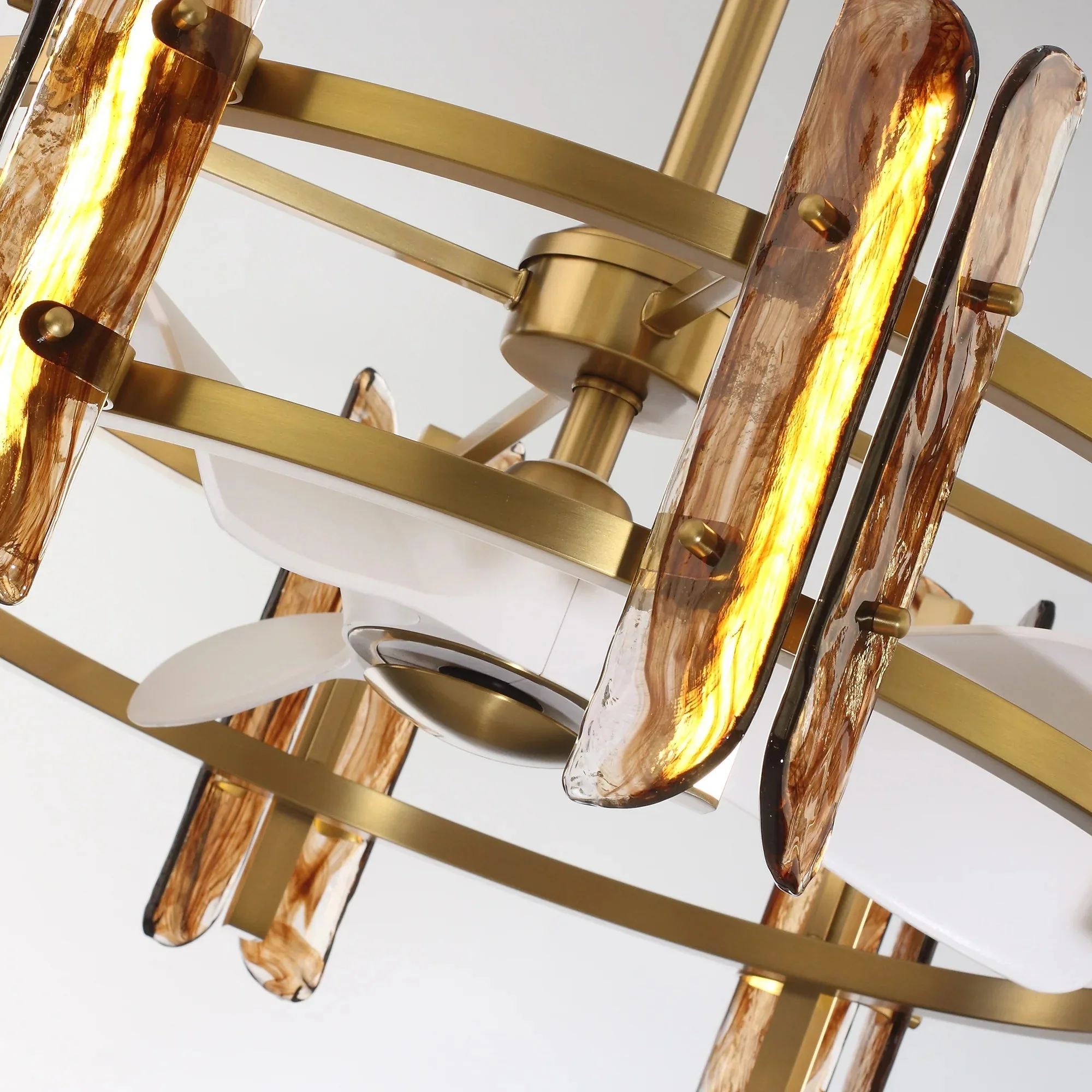 Perimost 32 Inch Astrid Electroplated Golden Luxury LED Fandelier with Remote Control - Image 9
