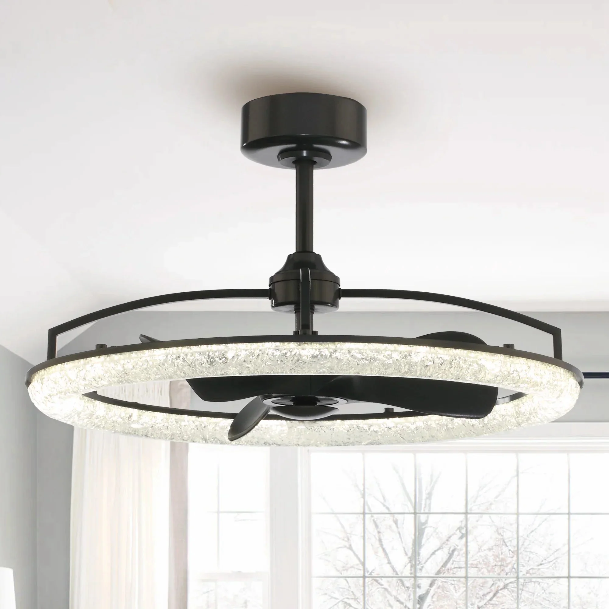 Perimost 32 Inch Black Downrod Mount Luxury Fandelier with Light and Remote Control - Image 3