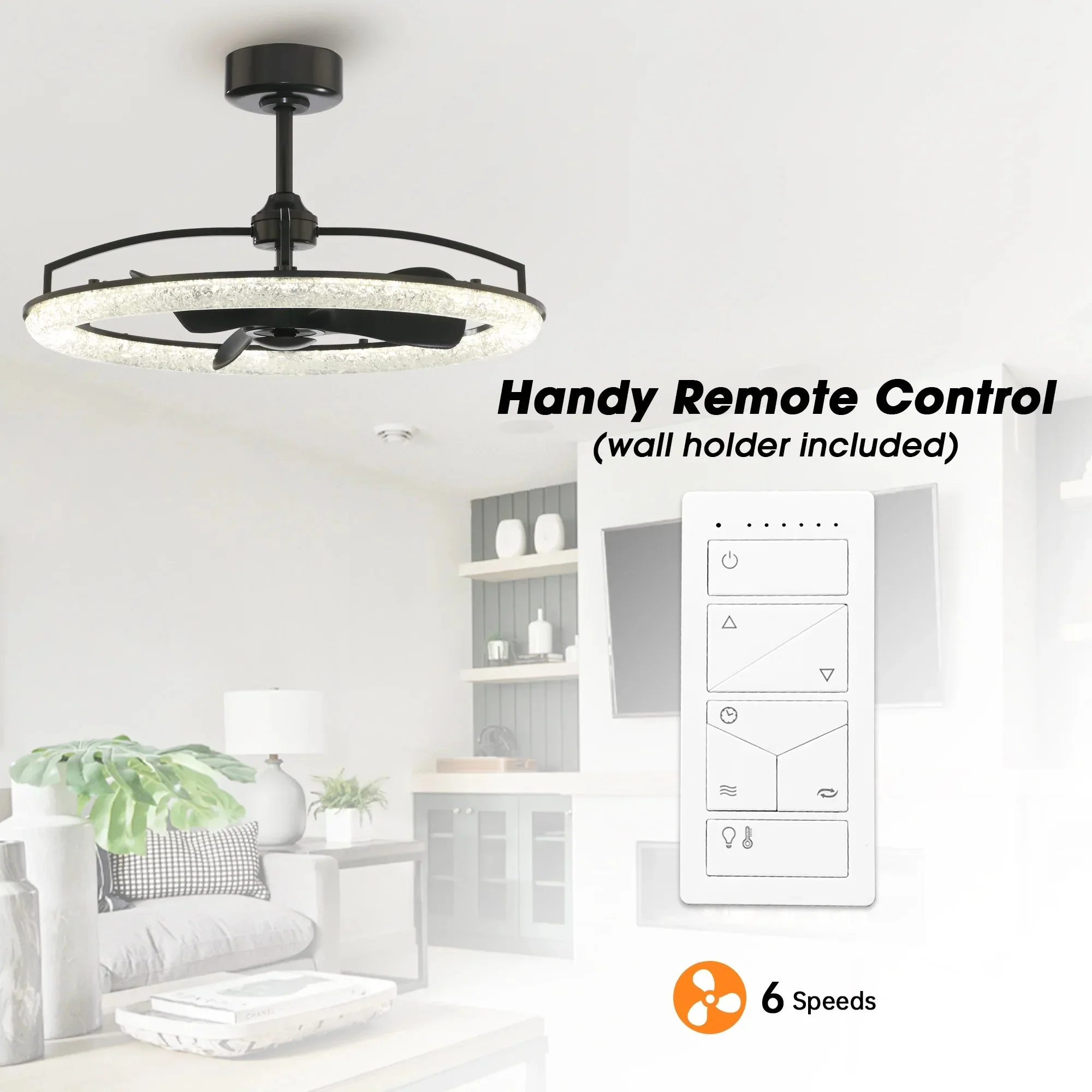 Perimost 32 Inch Black Downrod Mount Luxury Fandelier with Light and Remote Control - Image 6
