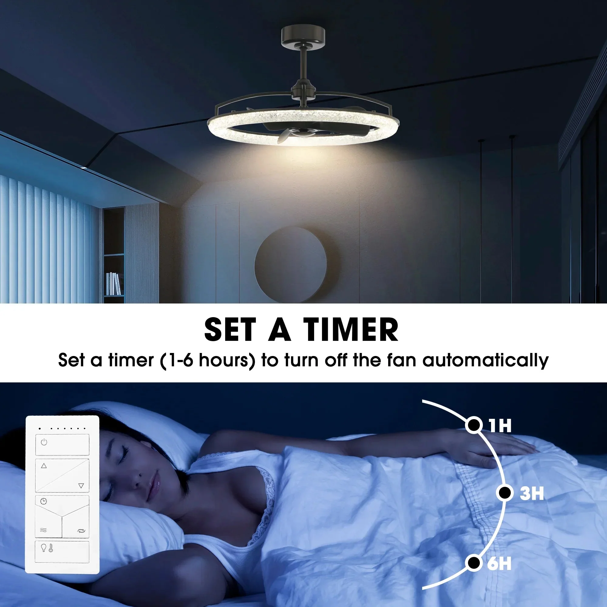 Perimost 32 Inch Black Downrod Mount Luxury Fandelier with Light and Remote Control - Image 7