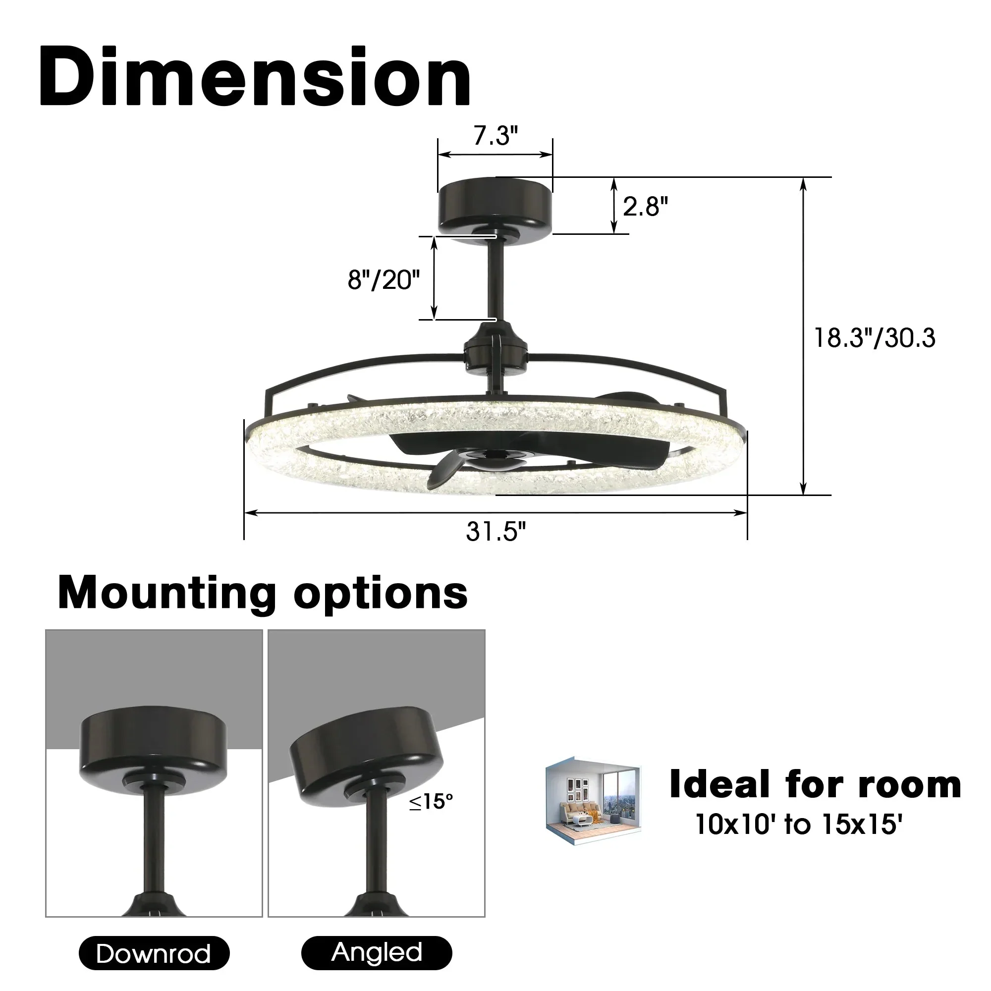 Perimost 32 Inch Black Downrod Mount Luxury Fandelier with Light and Remote Control - Image 8