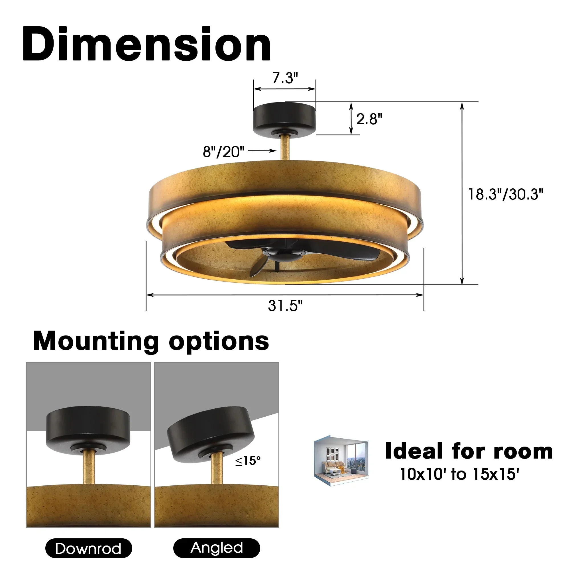 Perimost 32 Inch Eartha Antique Bronze Downrod Mount Luxury Fandelier with Light and Remote Control - Image 9