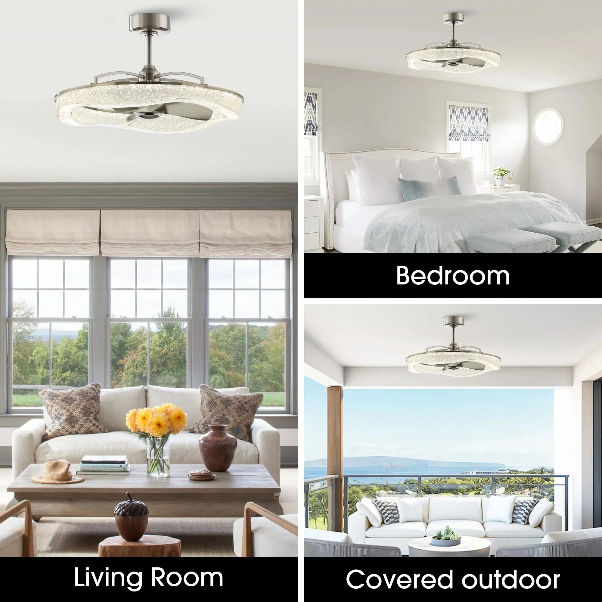 Perimost 33 Inch Satin Nickel Downrod Mount Luxury Fandelier with Light and Remote Control - Image 4