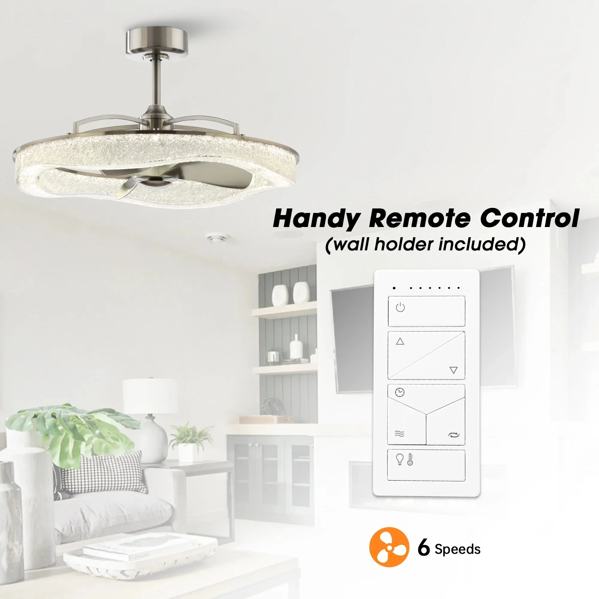 Perimost 33 Inch Satin Nickel Downrod Mount Luxury Fandelier with Light and Remote Control - Image 6