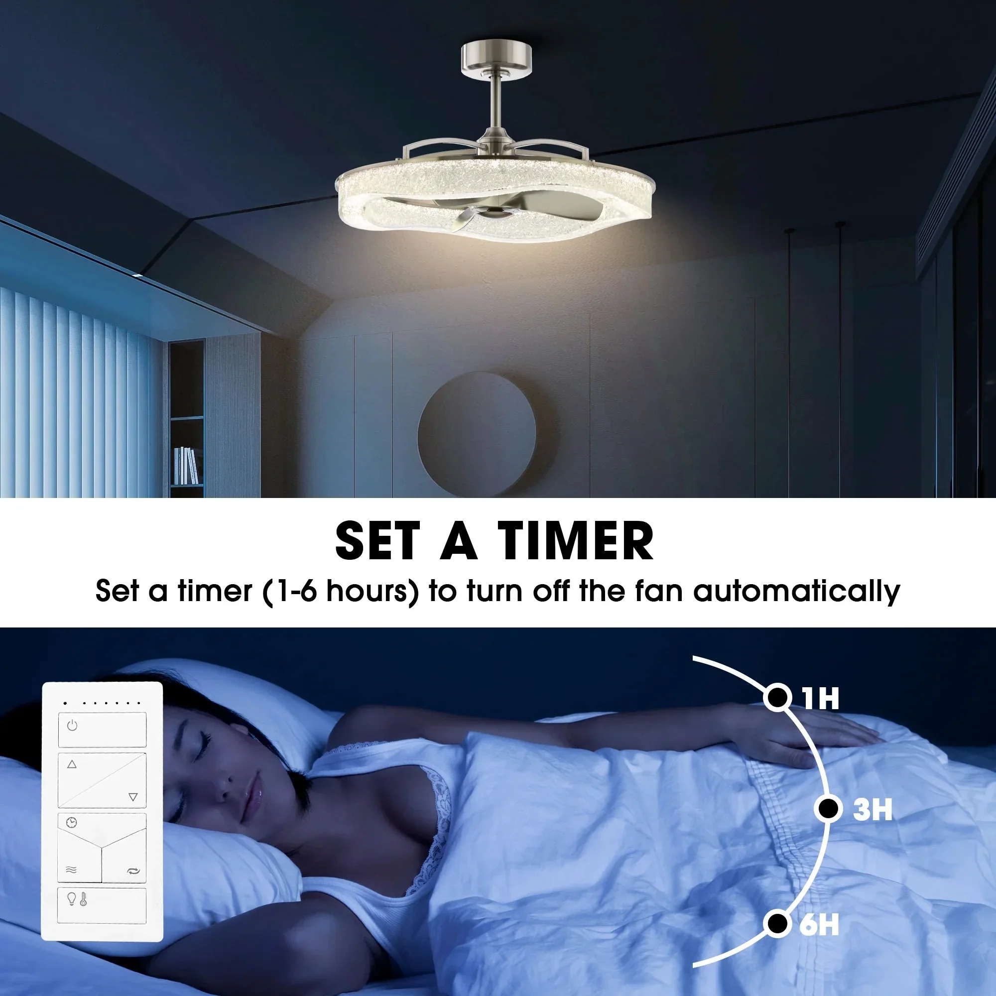 Perimost 33 Inch Satin Nickel Downrod Mount Luxury Fandelier with Light and Remote Control - Image 7