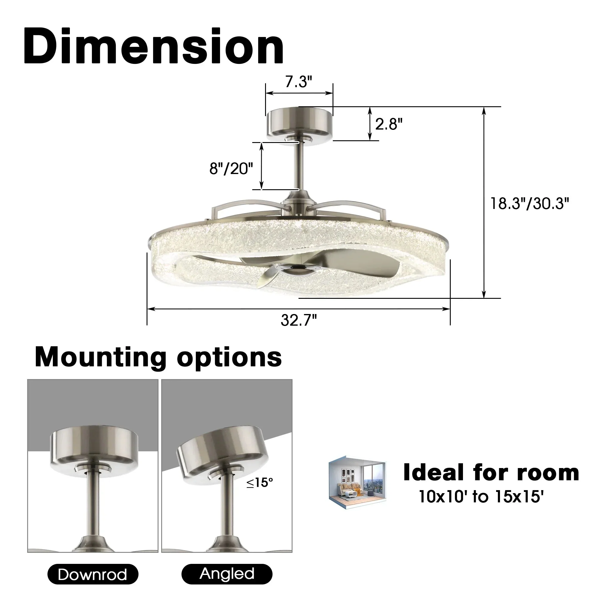 Perimost 33 Inch Satin Nickel Downrod Mount Luxury Fandelier with Light and Remote Control - Image 8