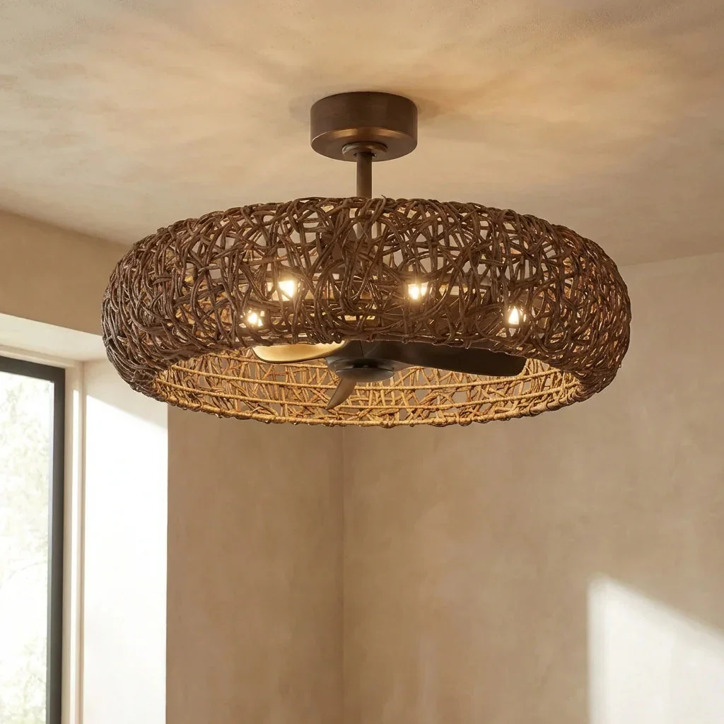 Perimost 35 Inch Golden Bronze Downrod Mount Luxury Fandelier with Light and Remote Control - Image 3
