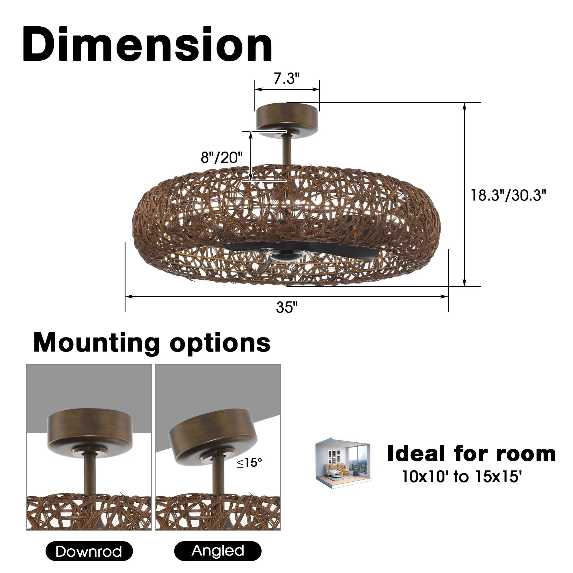 Perimost 35 Inch Golden Bronze Downrod Mount Luxury Fandelier with Light and Remote Control - Image 8