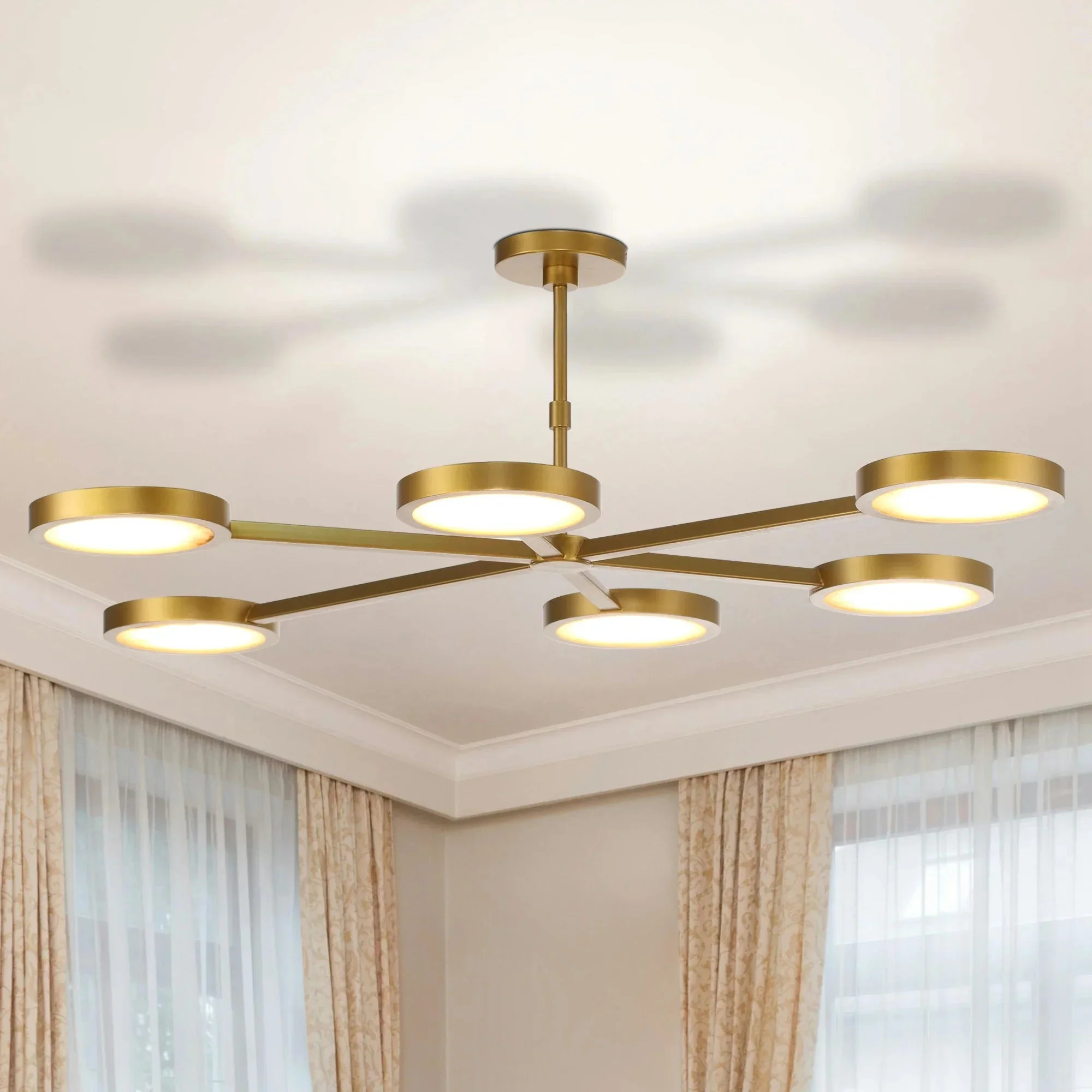 Perimost 52 Inch Golden Modern Six Round LED Luxury Chandelier - Image 4