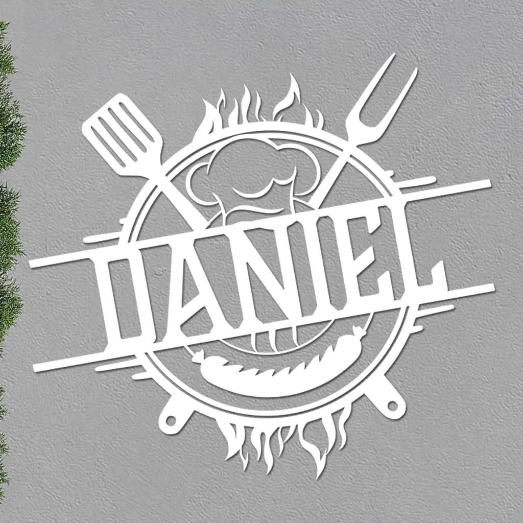 Personalized Grill Sign w Hat and Tools - Image 2