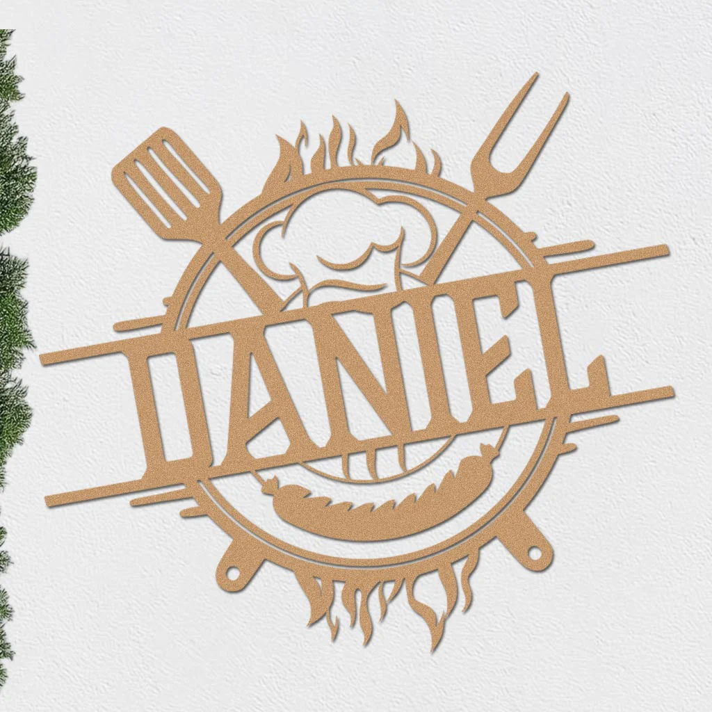 Personalized Grill Sign w Hat and Tools - Image 3