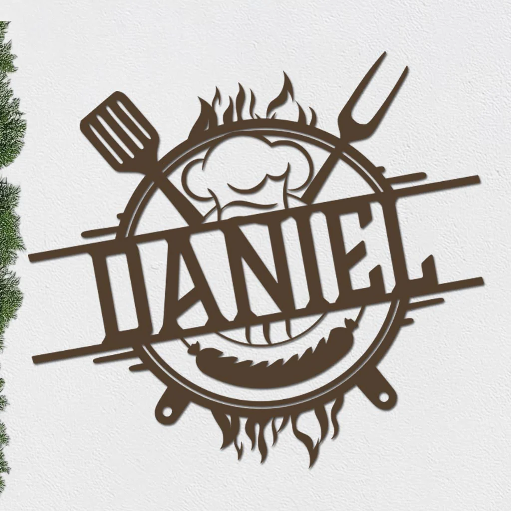 Personalized Grill Sign w Hat and Tools - Image 5
