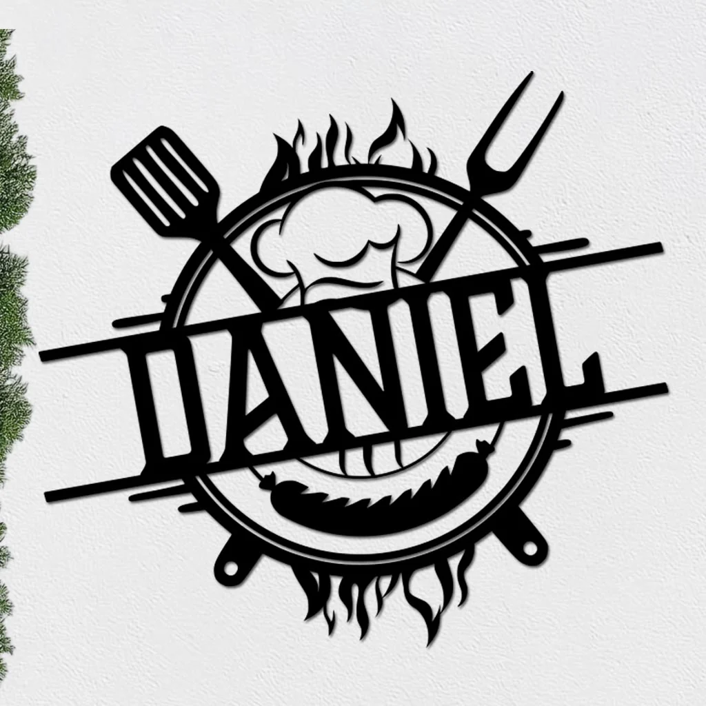 Personalized Grill Sign w Hat and Tools - Image 6