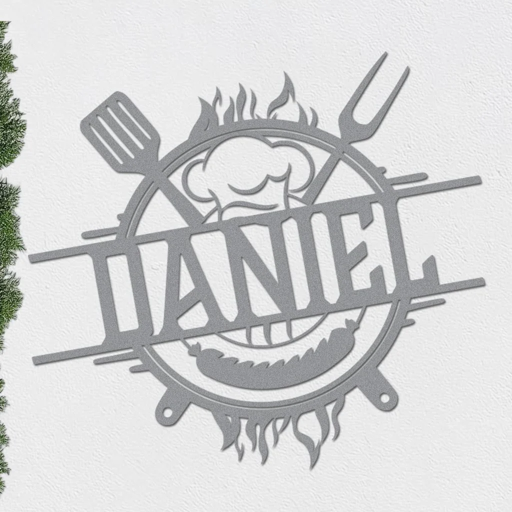 Personalized Grill Sign w Hat and Tools - Image 7