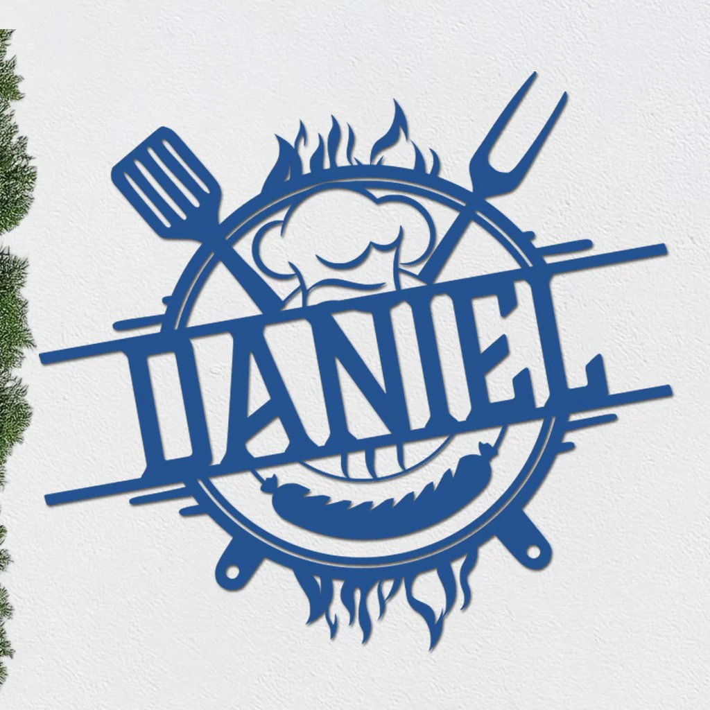 Personalized Grill Sign w Hat and Tools - Image 8
