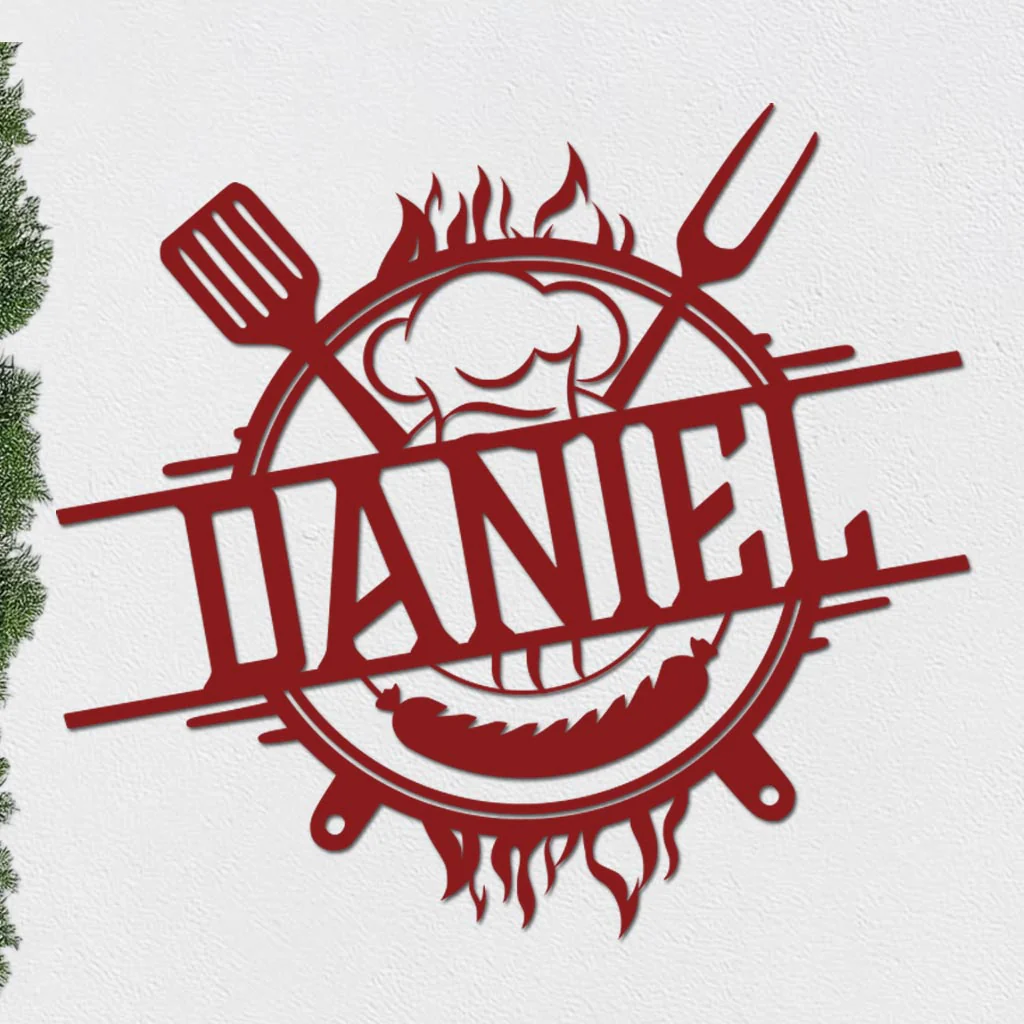 Personalized Grill Sign w Hat and Tools - Image 9