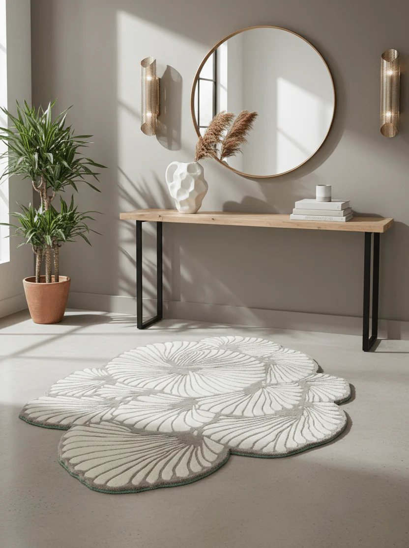 Petals Modern Floral Lace Beige Hand Tufted 5x7 Wool Rug - Image 2