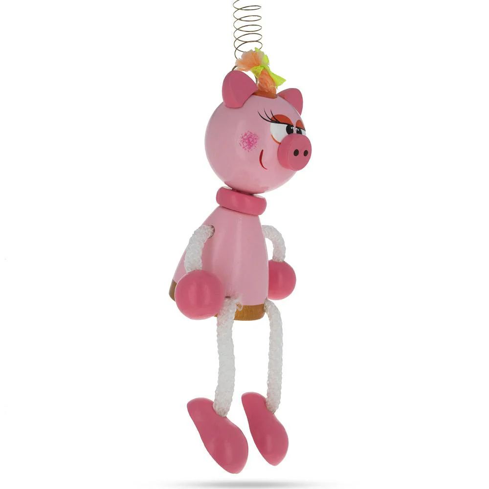 Pig Wooden Doll on a Spring 6 Inches - Image 2