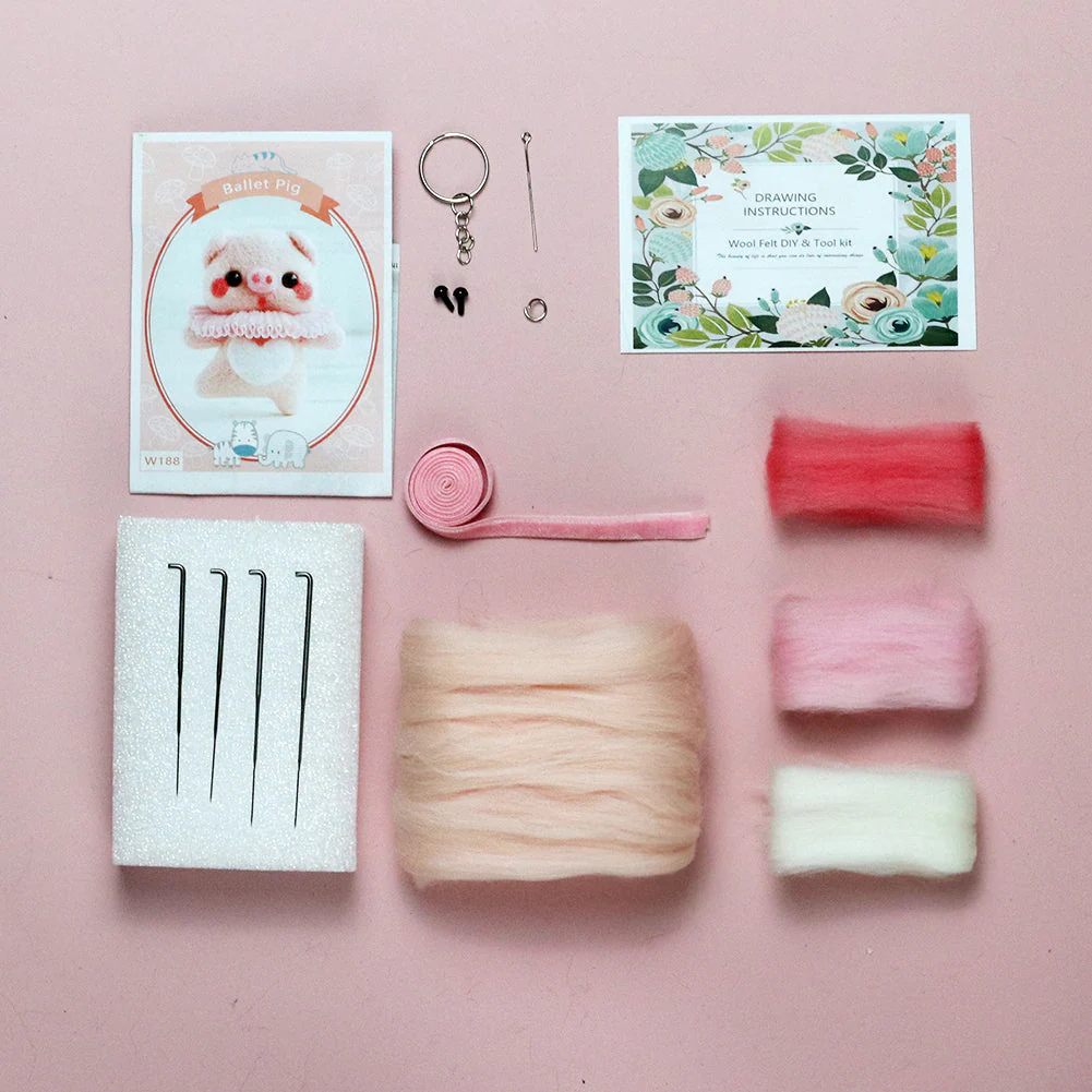 Piggy Needle Felting Kit. Wizardi DIY Wool Craft Kit F07N8-W188 - Image 2
