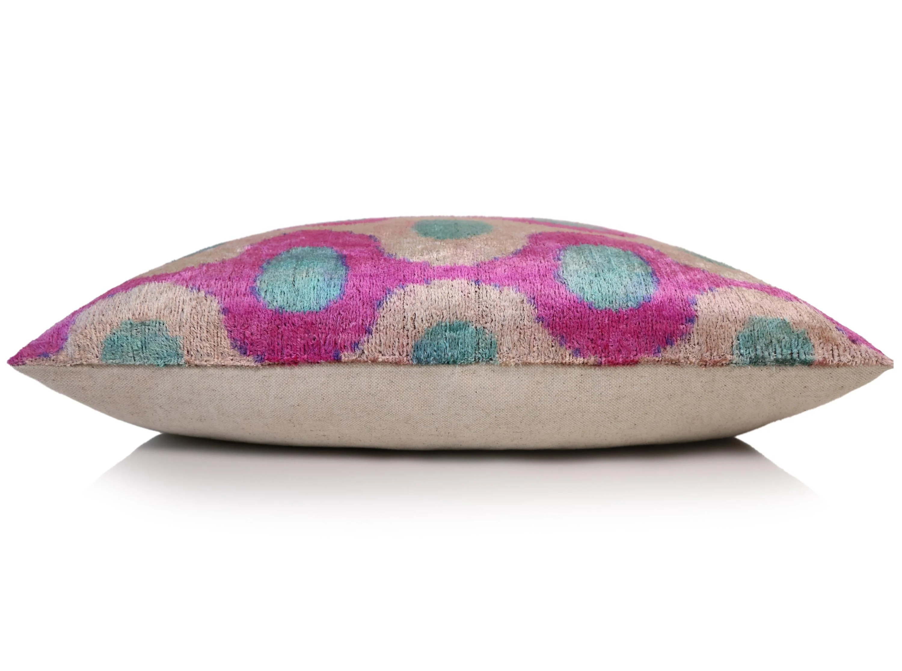 Pink and Aqua Circle Silk Velvet Pillow 16x24 Handmade Luxury Cushion - Image 6